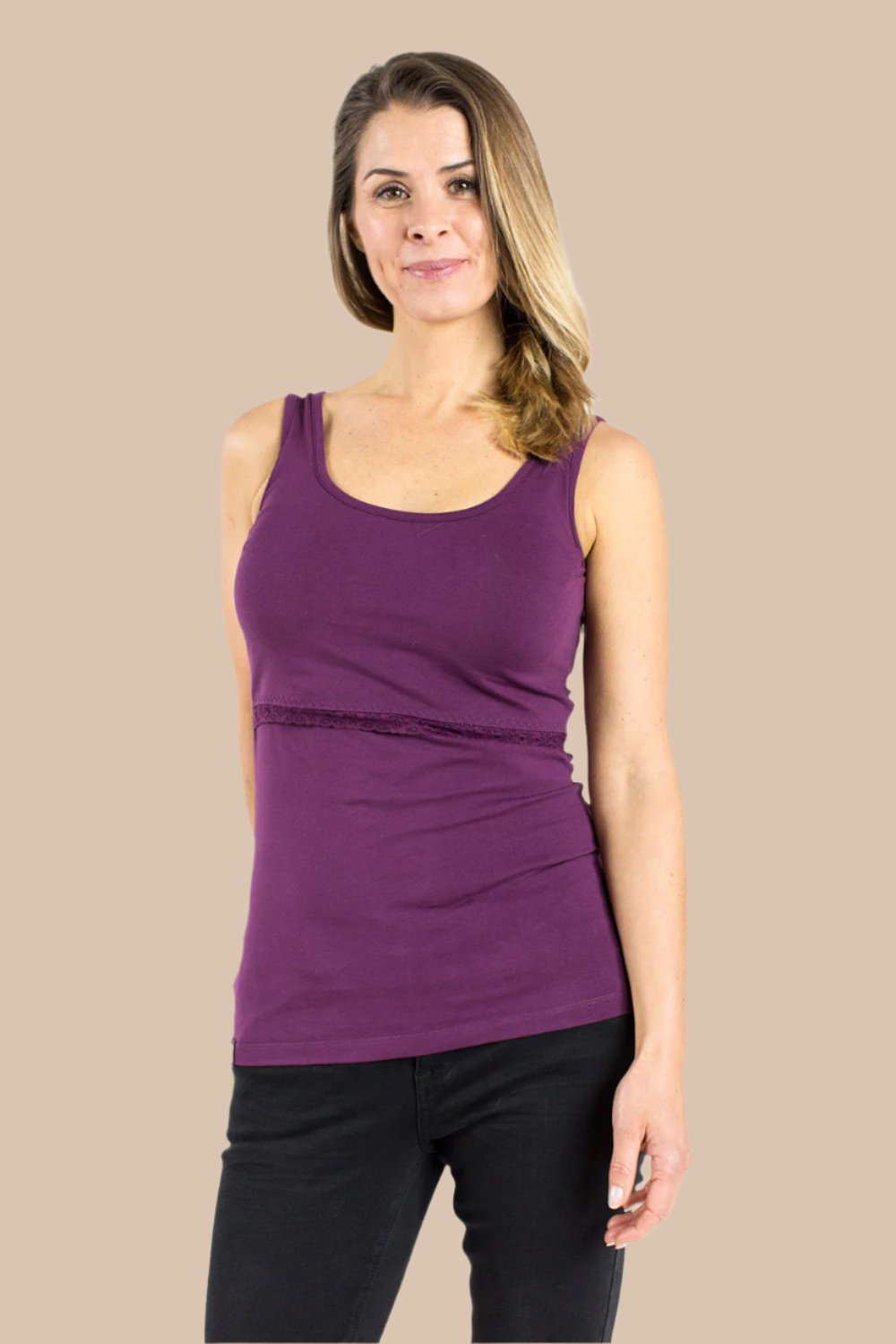 Nursing vest (with lace) in Plum