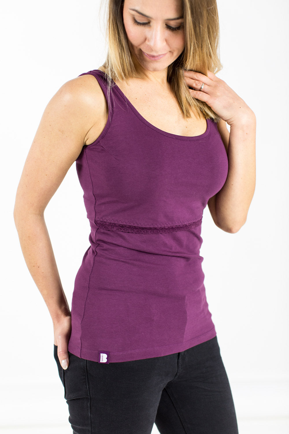 Nursing vest (with lace) in Plum