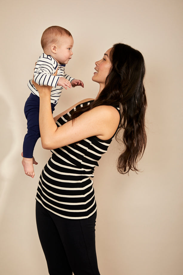 Bshirt Nursing Rib Racer Vest in Black Stripe