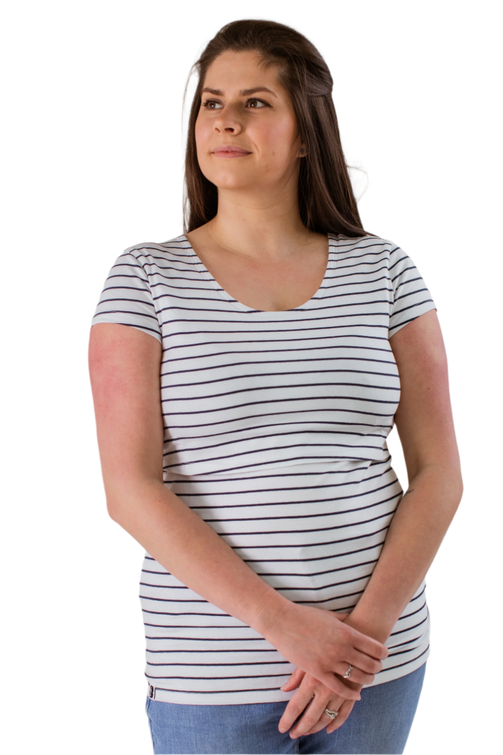 Nursing short sleeve t-shirt in White/Navy Stripes