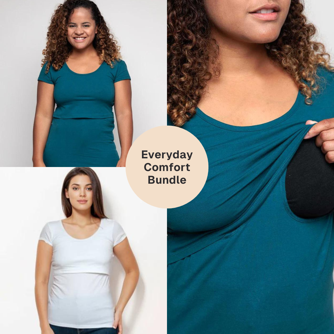 Bshirt Nursing short sleeve t-shirt Twin Pack- White & Teal