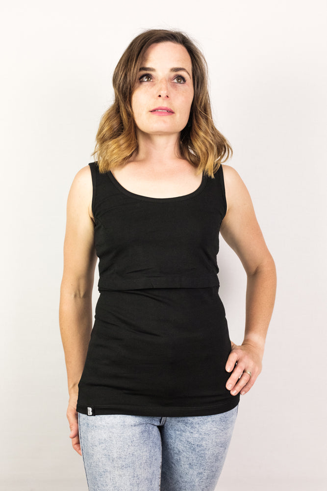 Bshirt Nursing Vest - Twin Pack -Black & Navy/White Stripe