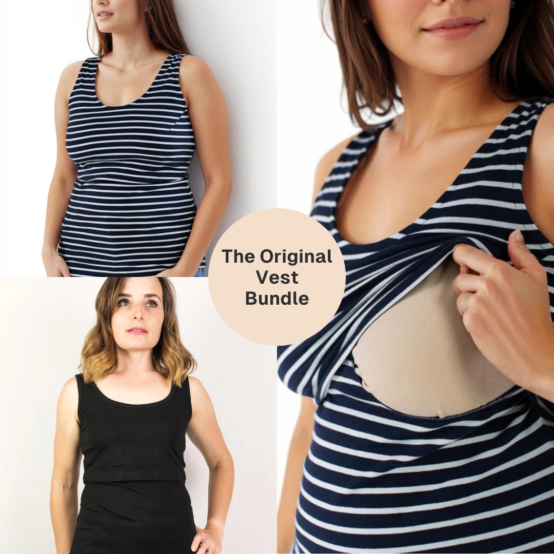 Bshirt Nursing Vest - Twin Pack -Black & Navy/White Stripe