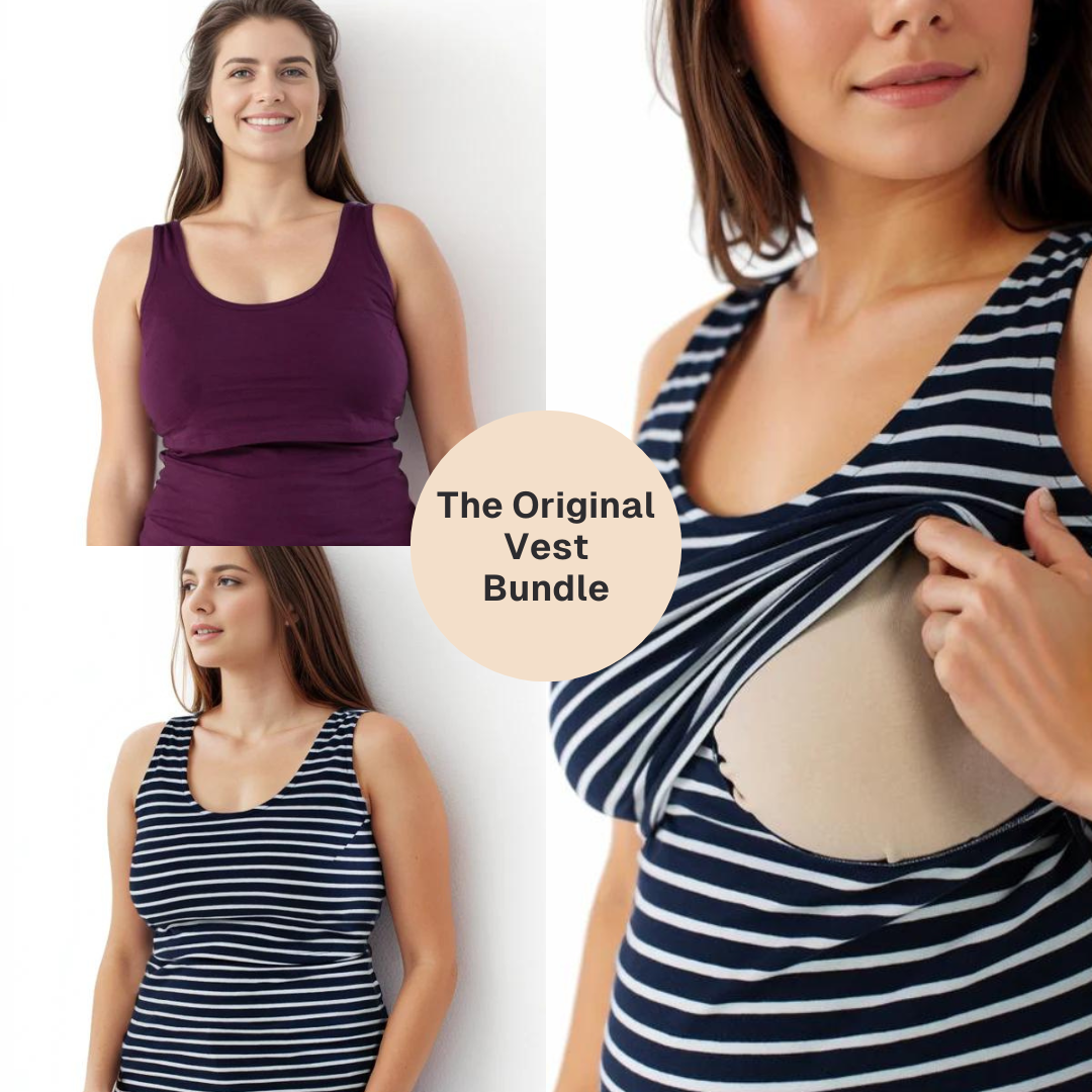 Bshirt Nursing Vest - Twin Pack -Plum & Navy/White Stripes