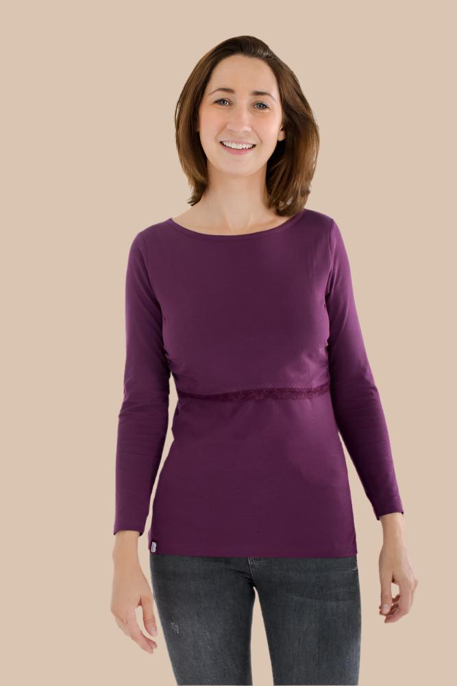 Nursing long sleeve t-shirt (with lace) in Plum