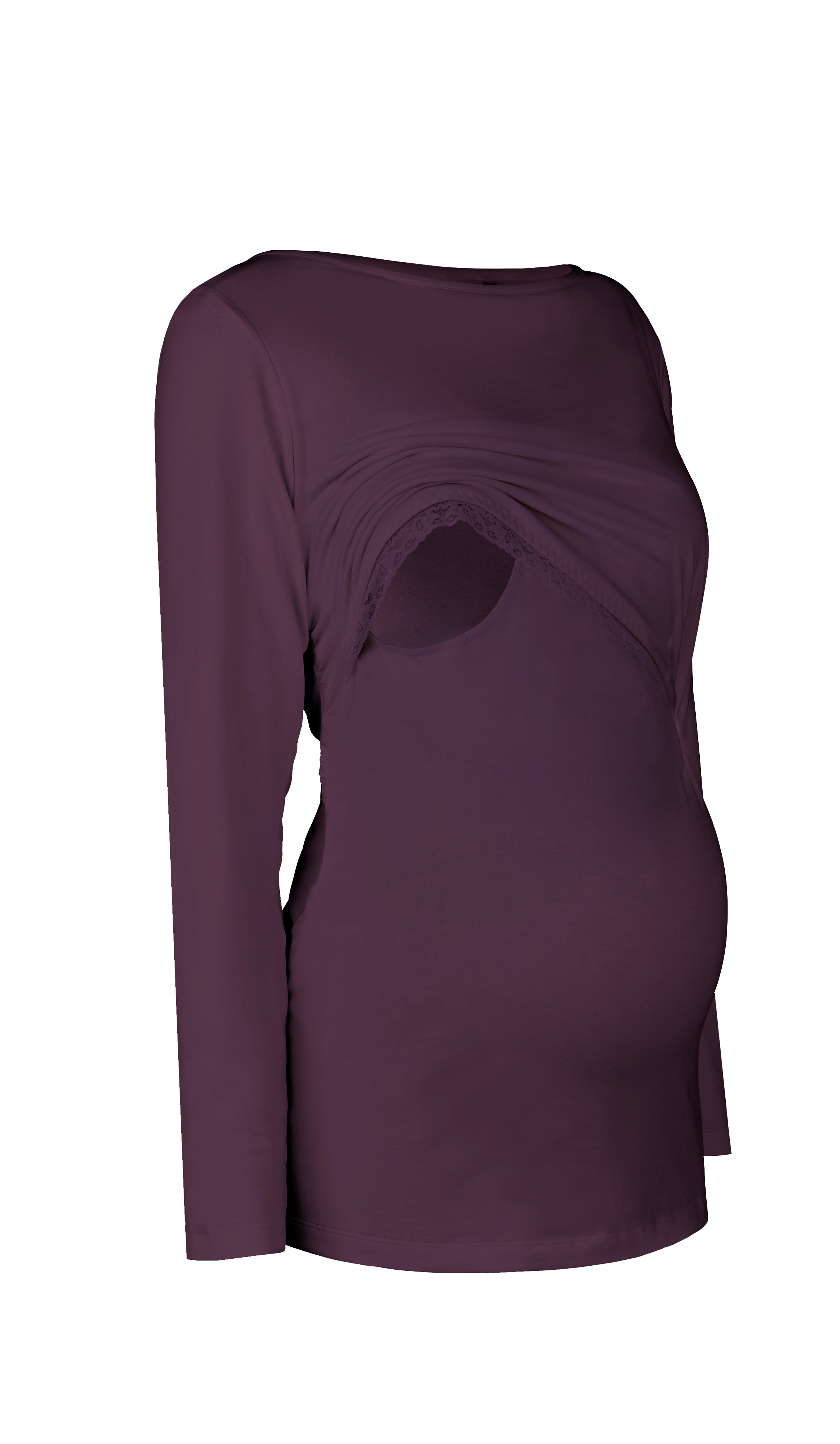 Nursing long sleeve t-shirt (with lace) in Plum