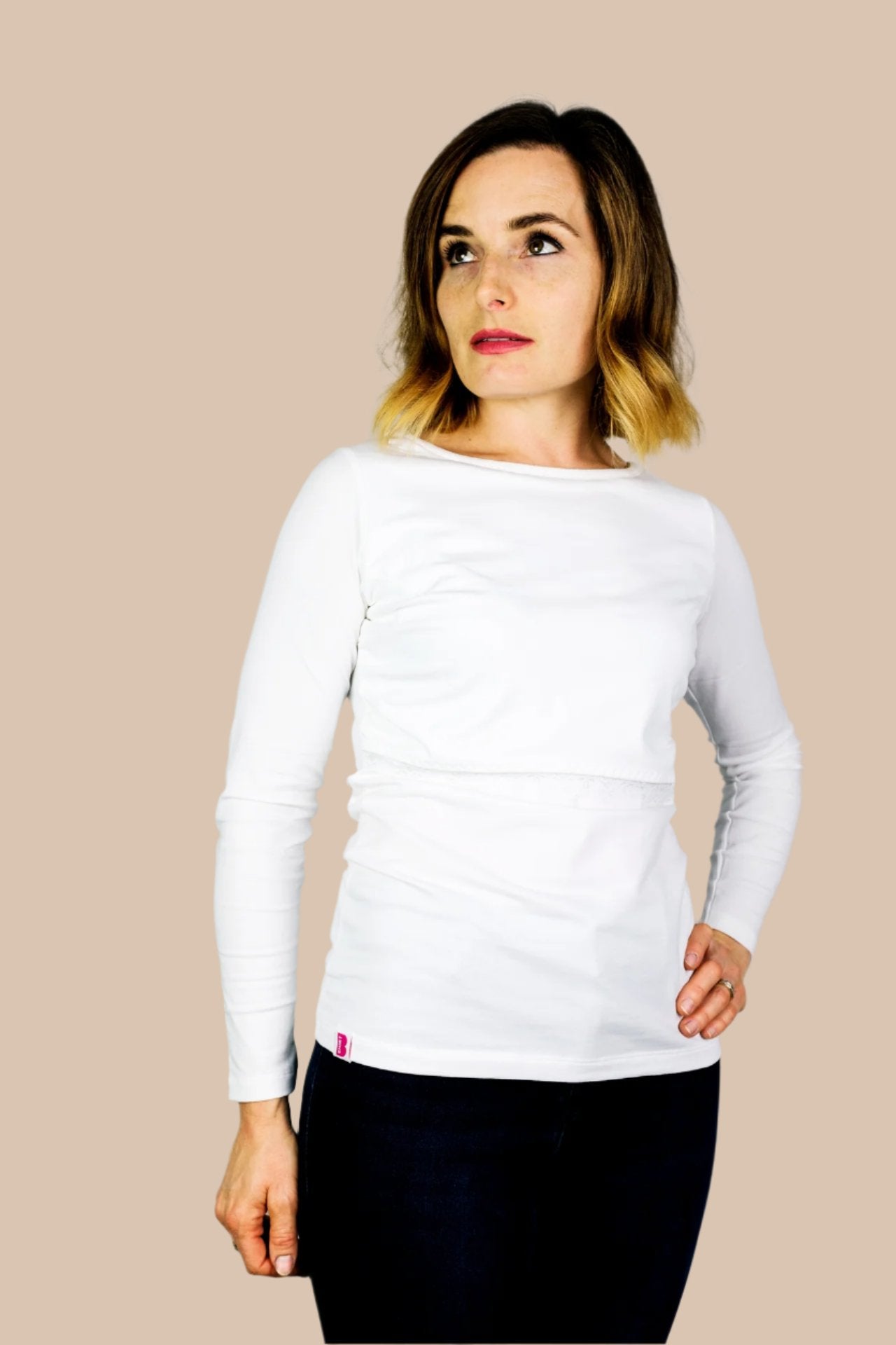 Nursing long sleeve t-shirt (with lace) in White