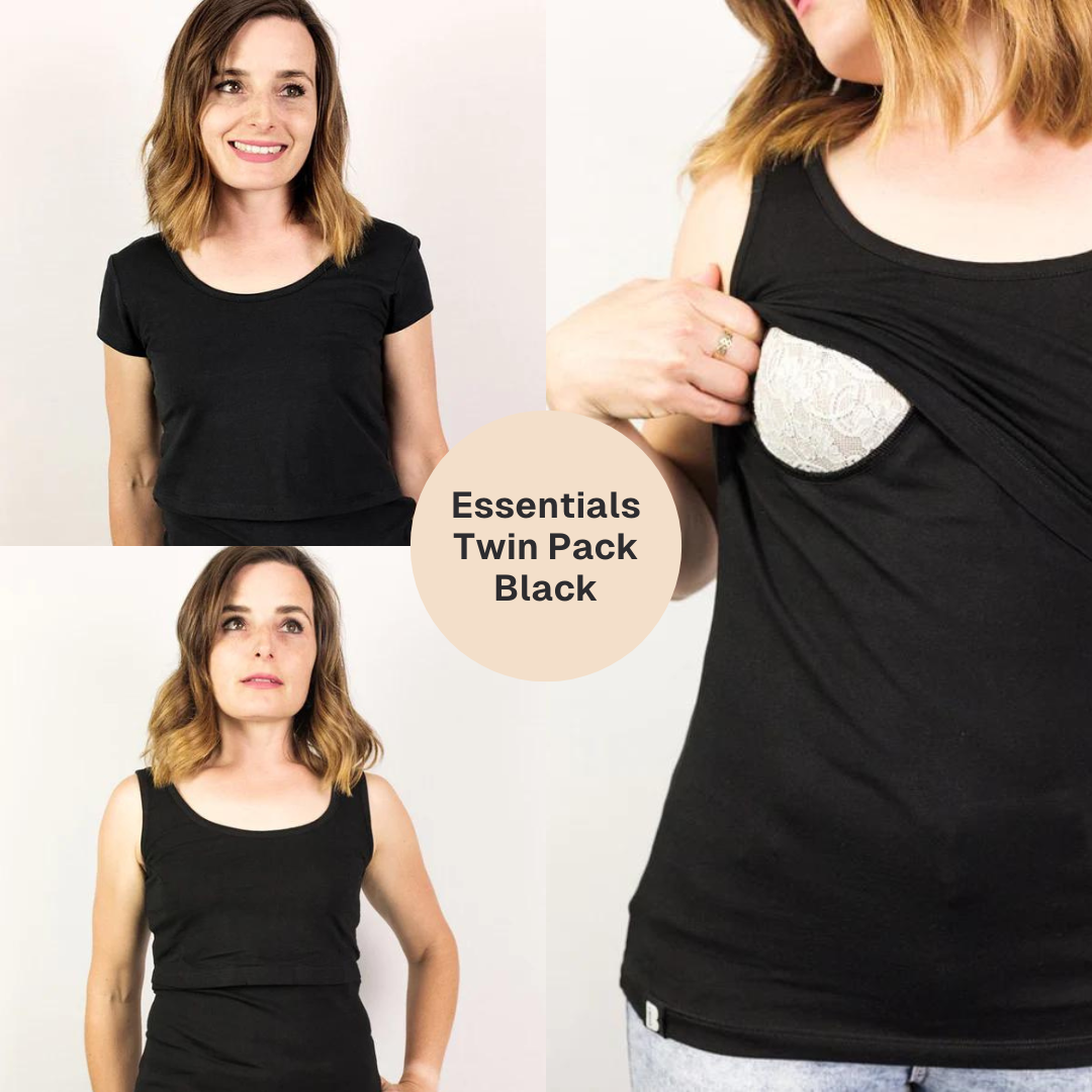 Bshirt Nursing Essentials Twin Pack- Black Vest & Black T-Shirt