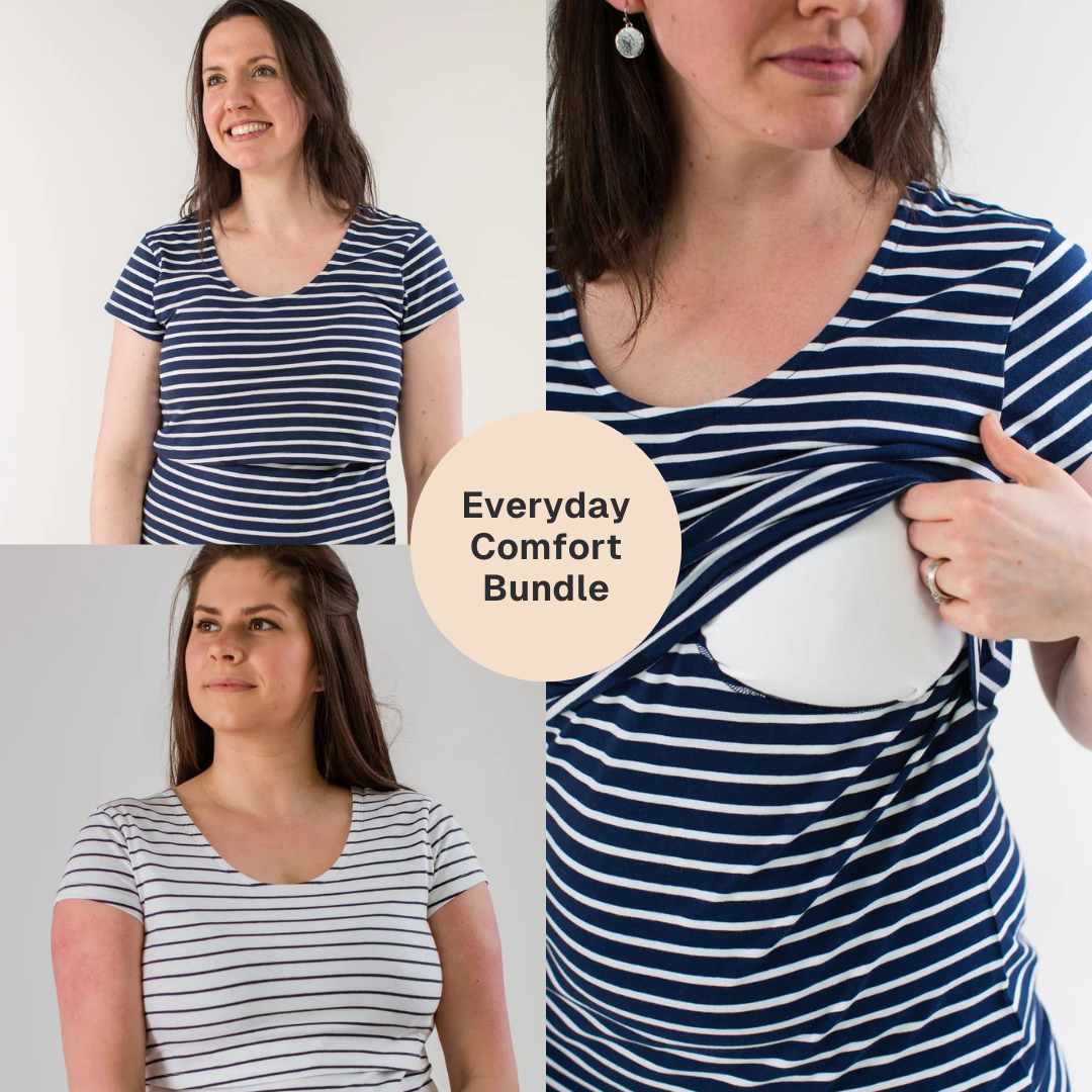 Bshirt Nursing short sleeve t-shirt Twin Pack- Navy/White Stripes & White/Navy Stripes