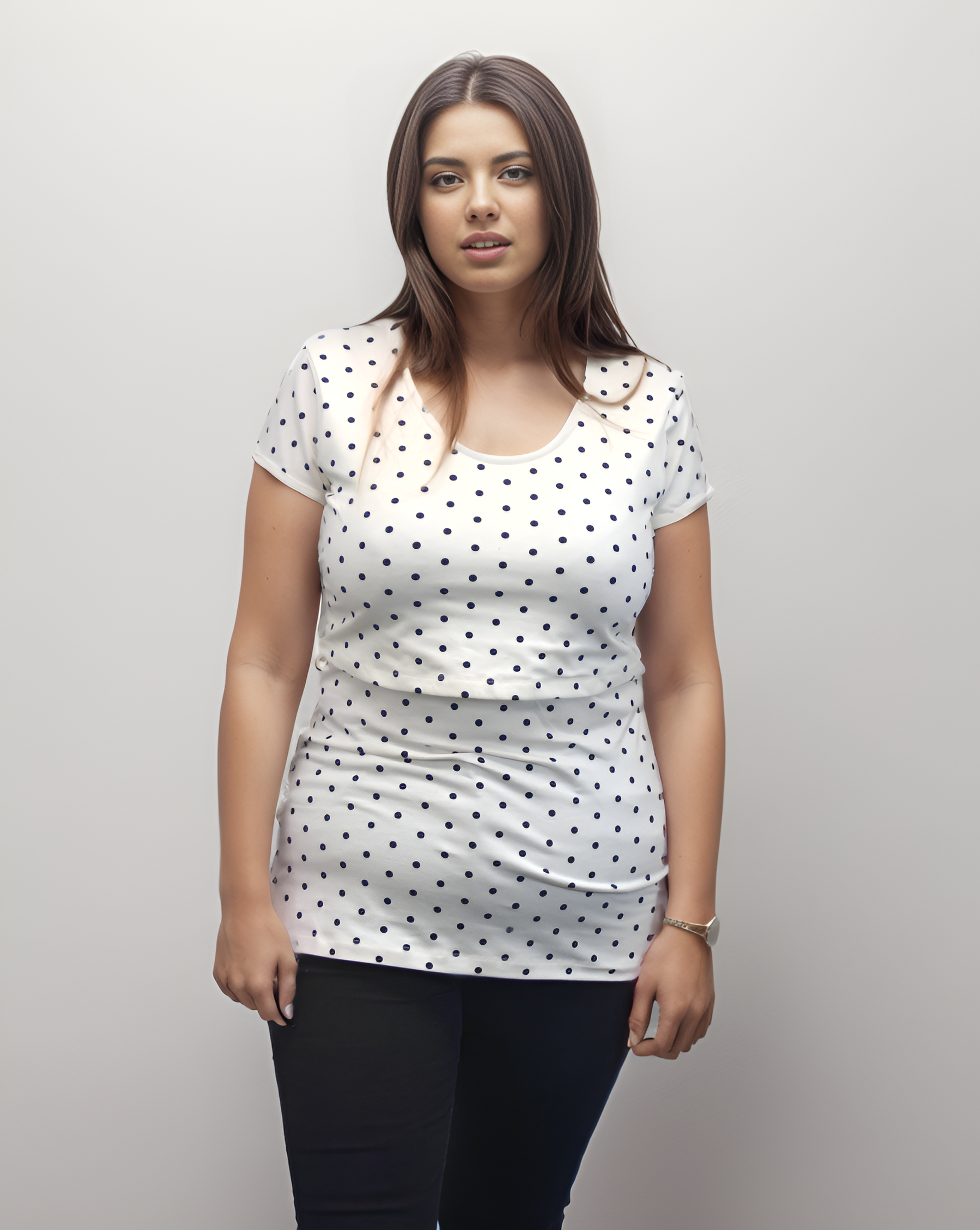 Bshirt Nursing short sleeve t-shirt in White/Black Spots