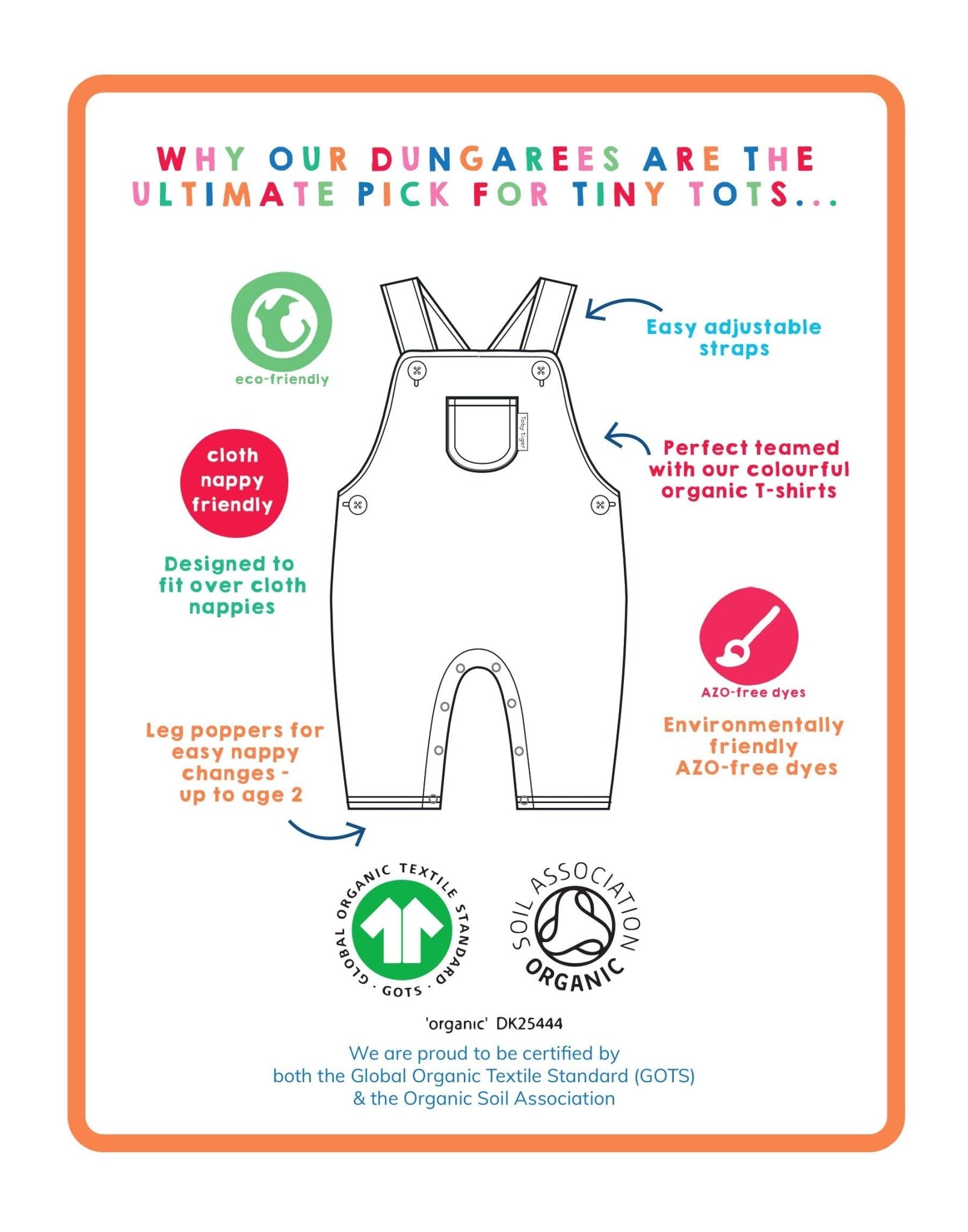 Organic Tonal Dinosaur Print Dungarees