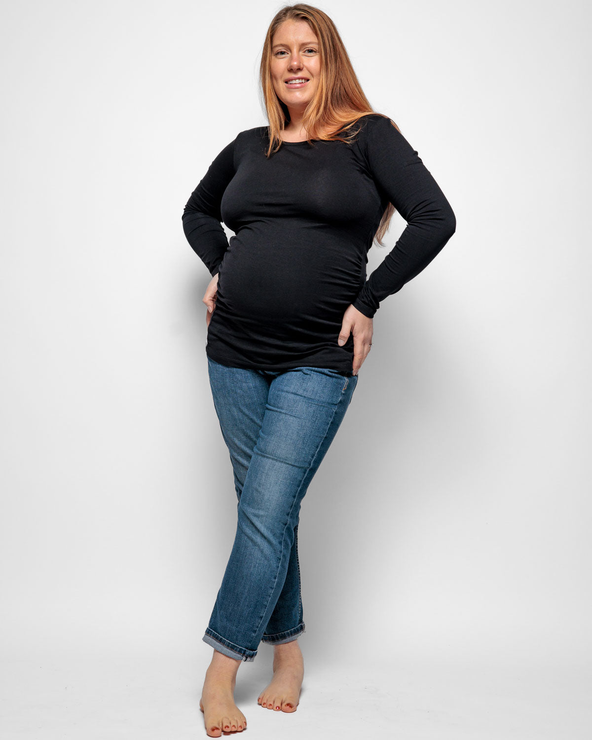 Maternity Long Sleeve Top in Black Organic Cotton for pregnancy
