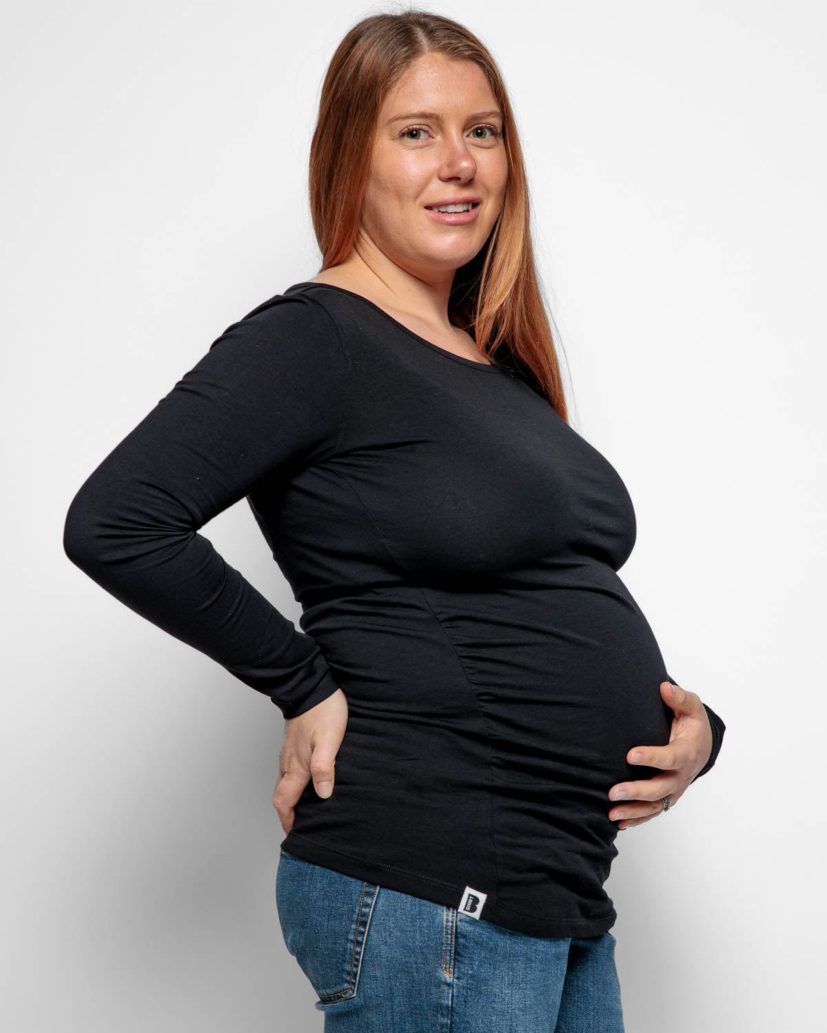 Maternity Long Sleeve Top in Black Organic Cotton for pregnancy