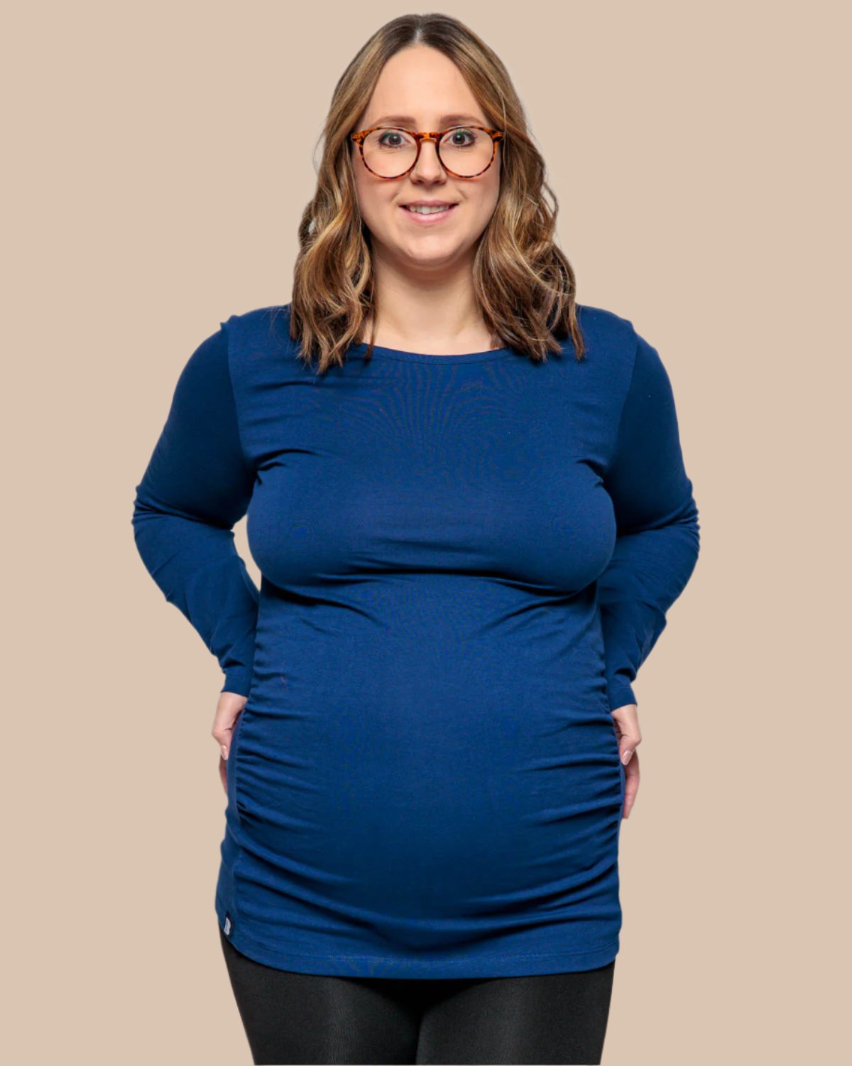 Maternity Long Sleeve Top in Navy Blue Organic Cotton for pregnancy