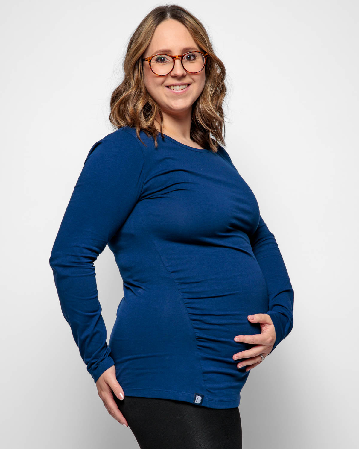 Maternity Long Sleeve Top in Navy Blue Organic Cotton for pregnancy