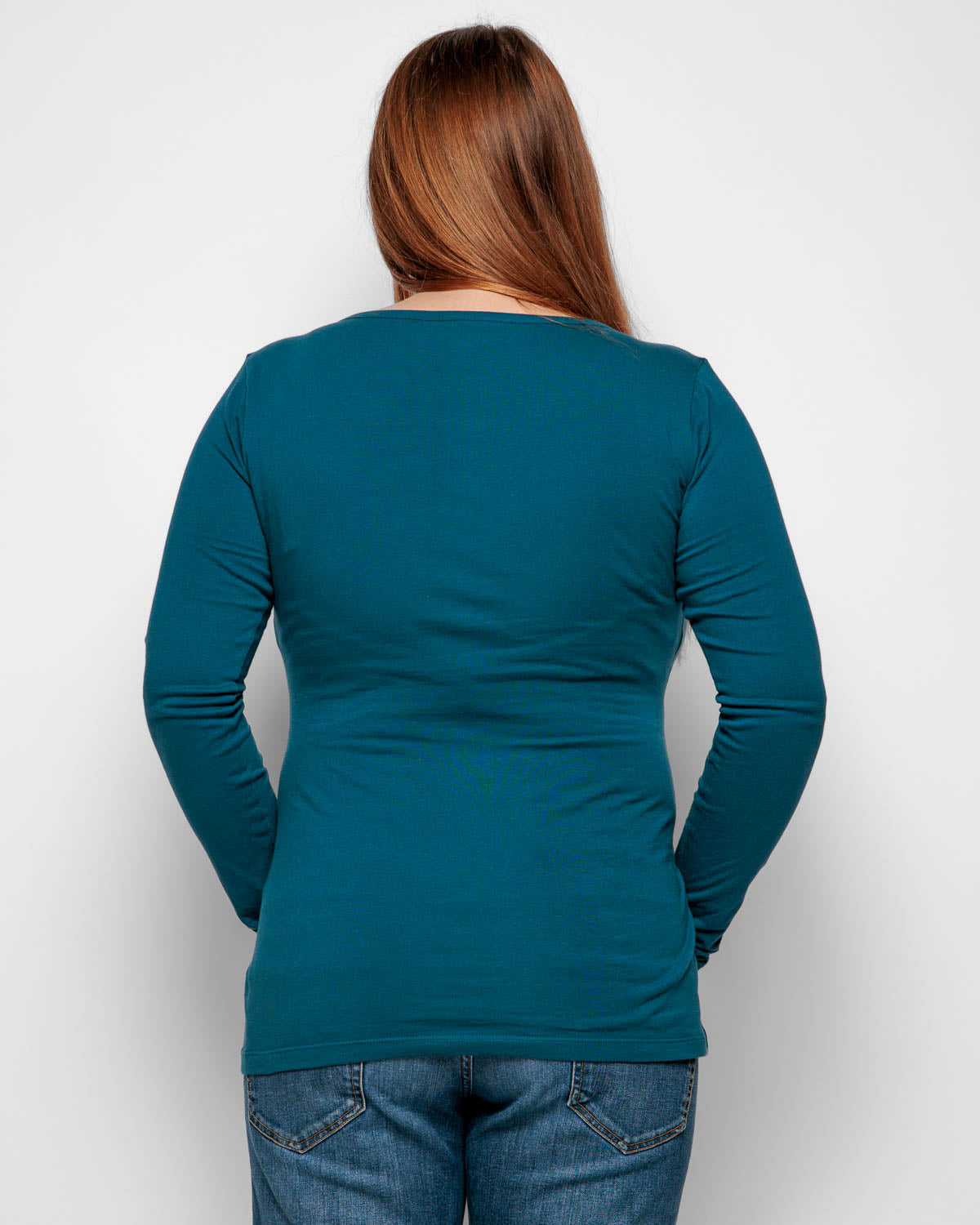 Maternity Long Sleeve Top in Teal Organic Cotton for pregnancy