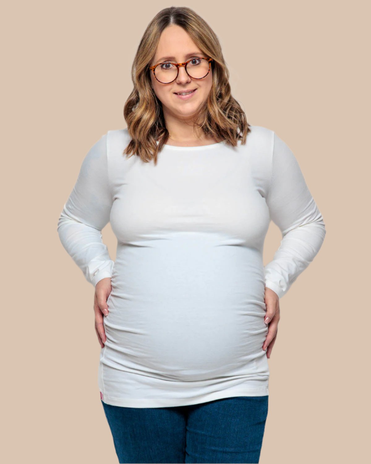 Maternity Long Sleeve Top in White Organic Cotton for pregnancy