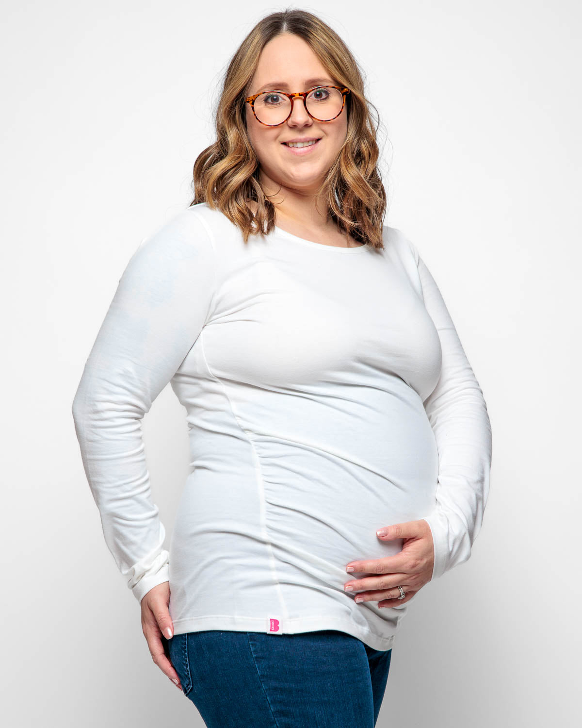 Maternity Long Sleeve Top in White Organic Cotton for pregnancy
