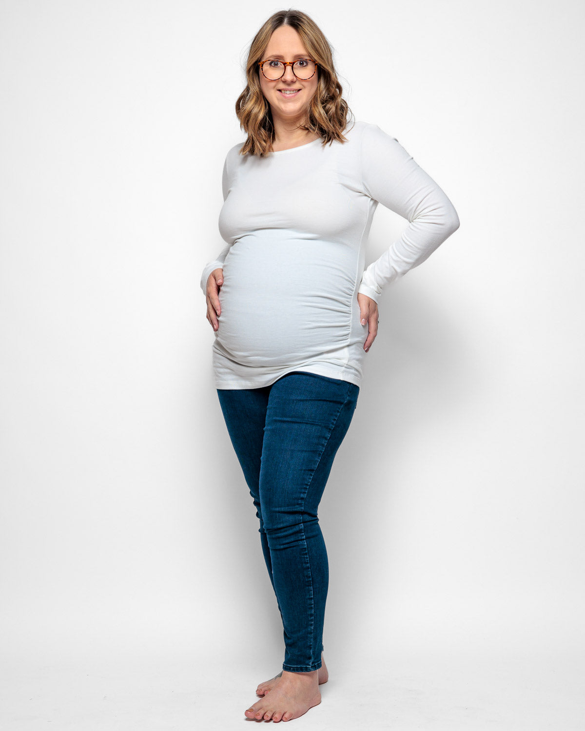 Maternity Long Sleeve Top in White Organic Cotton for pregnancy