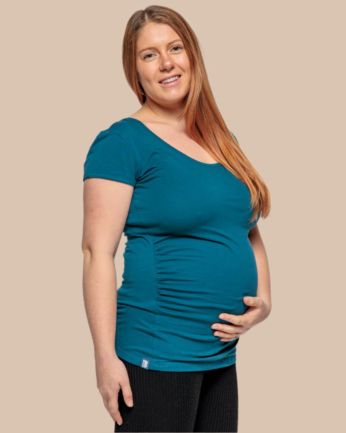 Maternity shirt sleeved t-shirt in Teal Organic Cotton for pregnancy