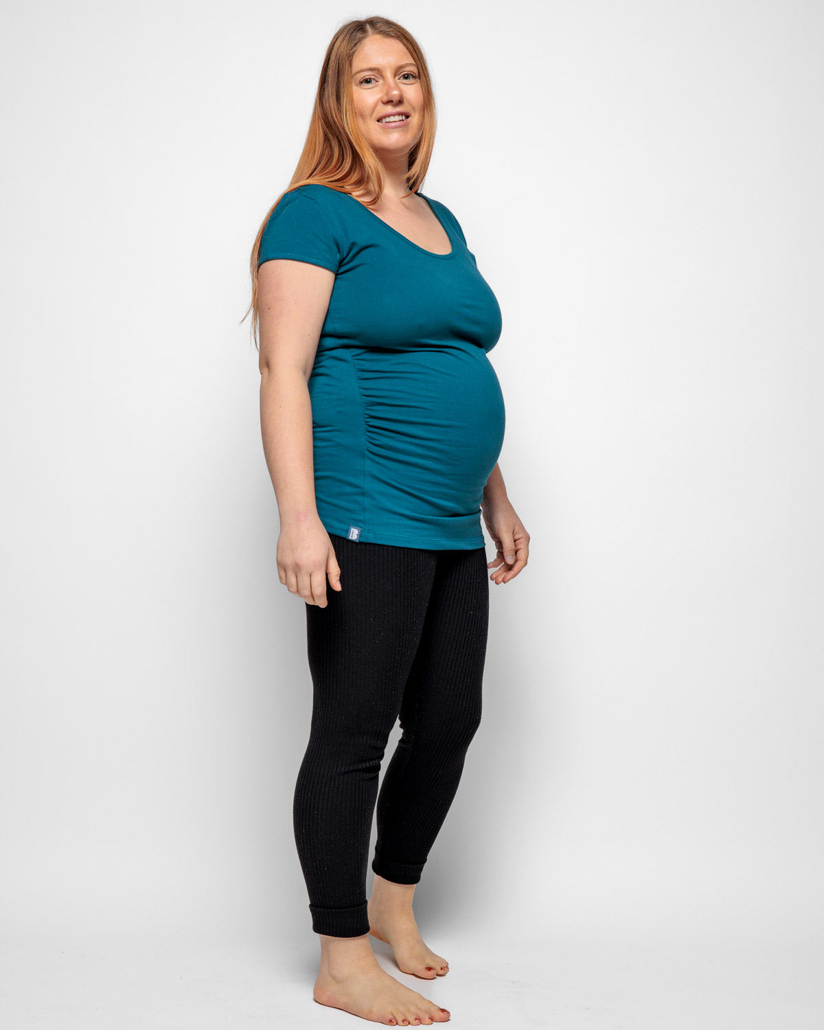 Maternity shirt sleeved t-shirt in Teal Organic Cotton for pregnancy