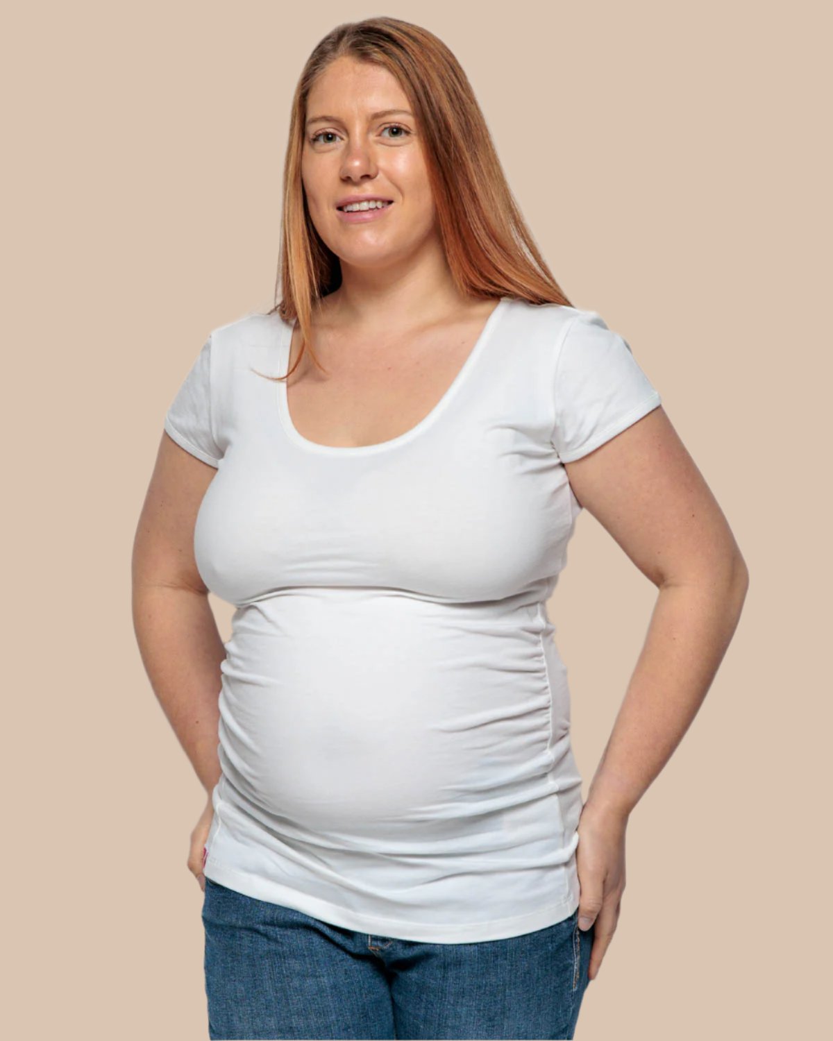 Maternity shirt sleeved t-shirt in White Organic Cotton for pregnancy