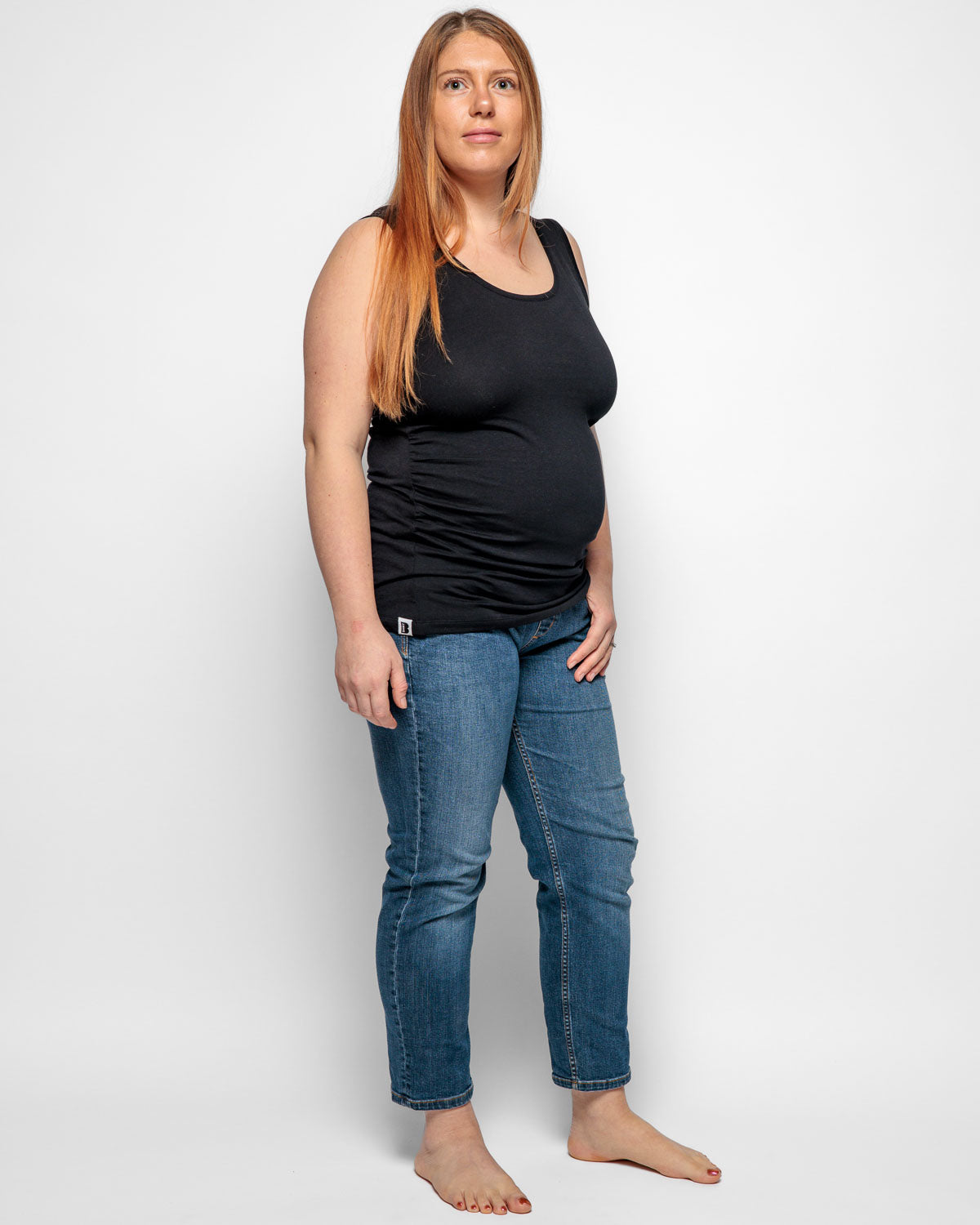 Maternity Vest Top in Black Organic Cotton for pregnancy