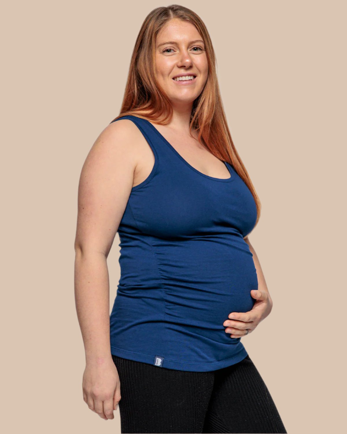 Maternity Vest Top in Navy Blue Organic Cotton for pregnancy