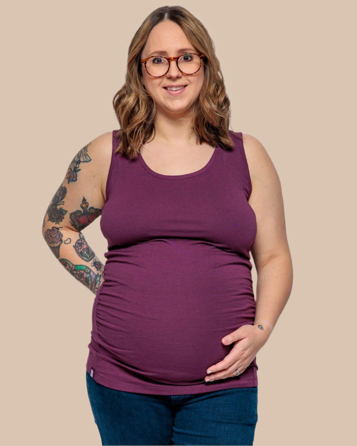 Maternity Vest Top in Plum Purple Organic Cotton for pregnancy