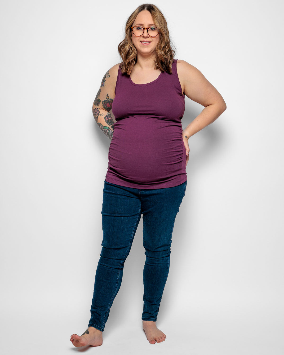 Maternity Vest Top in Plum Purple Organic Cotton for pregnancy