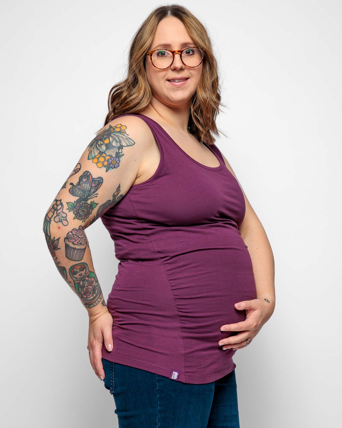 Maternity Vest Top in Plum Purple Organic Cotton for pregnancy