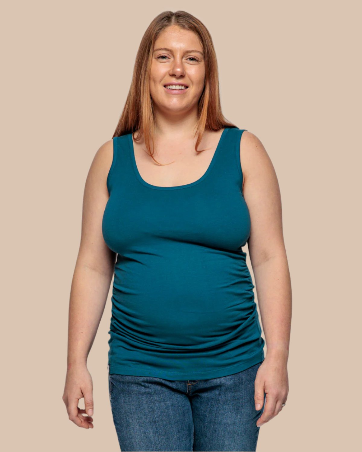 Maternity Vest Top in Teal Organic Cotton for pregnancy