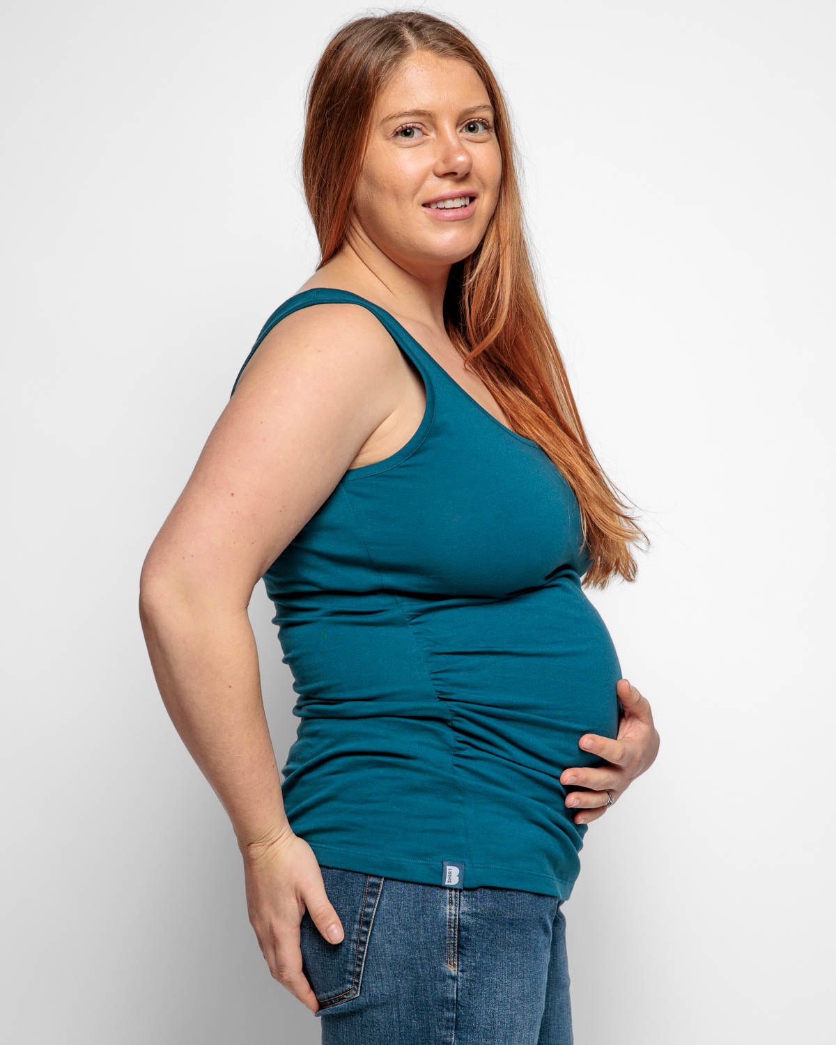 Maternity Vest Top in Teal Organic Cotton for pregnancy