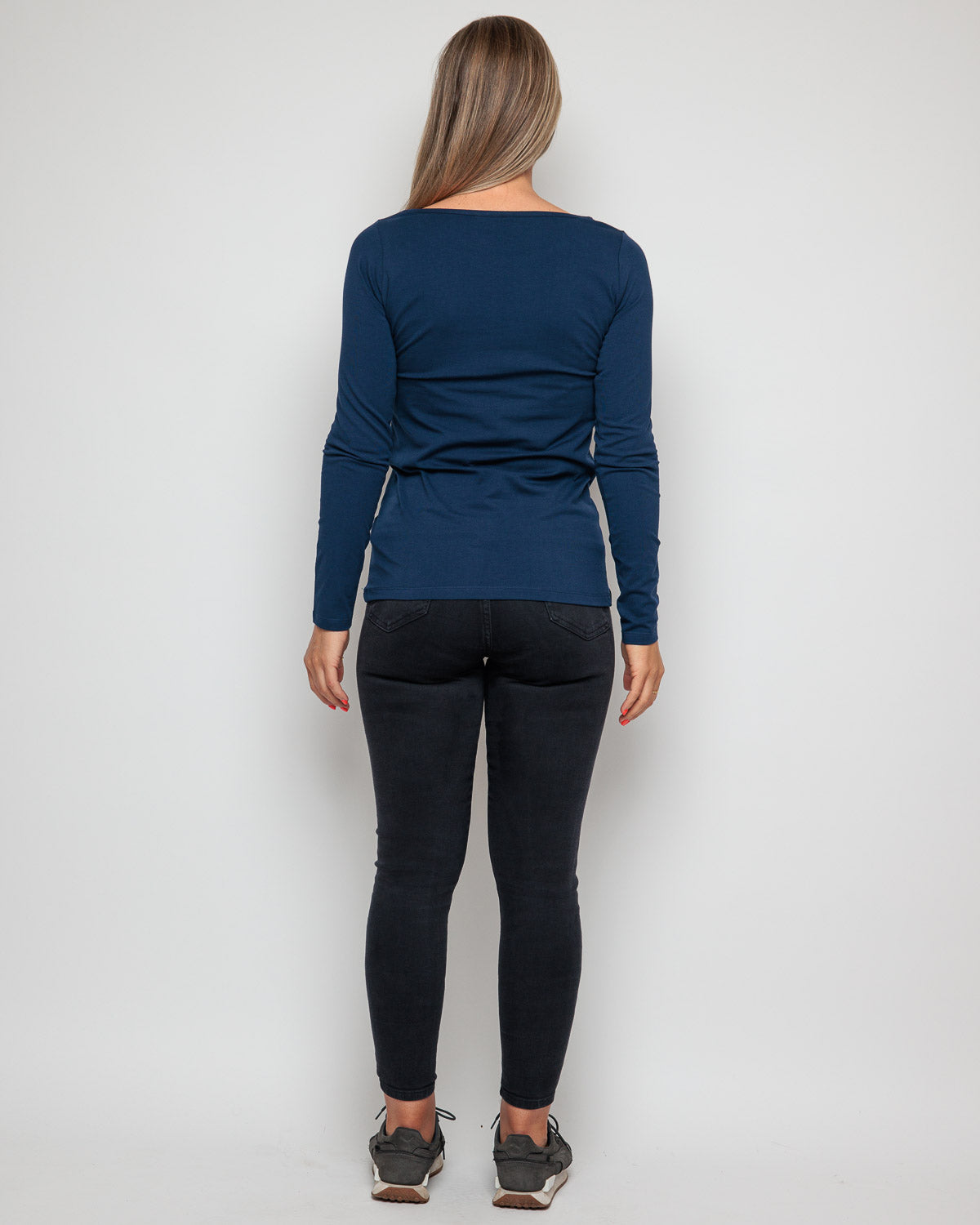 Organic Cotton Long Sleeve Top in navy blue for women