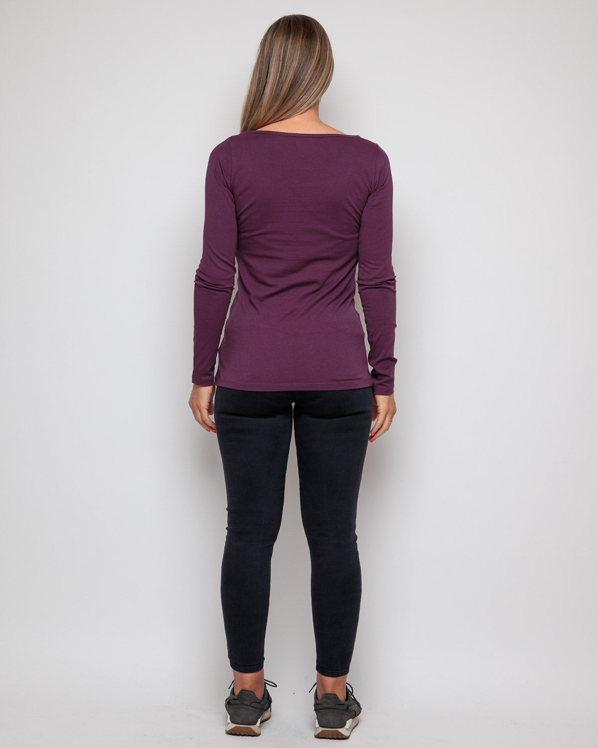 Organic Cotton Long Sleeve Top in plum purple for women