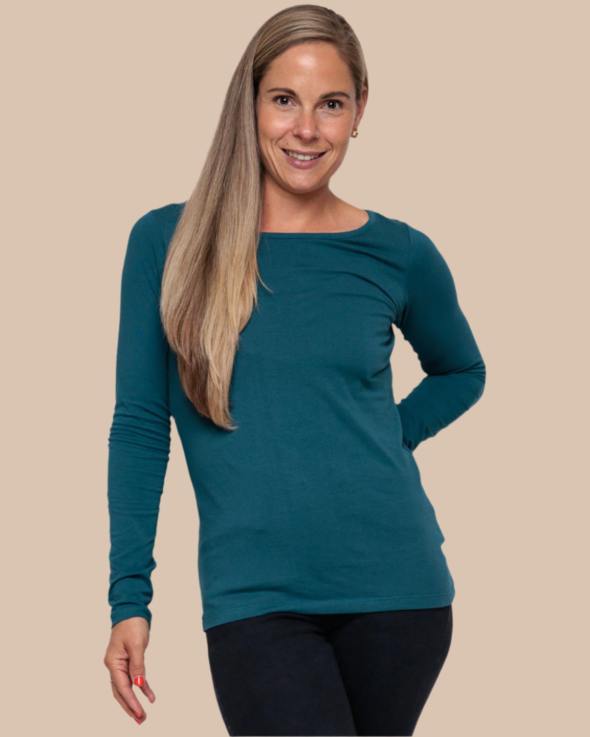 Organic Cotton Long Sleeve Top in teal for women
