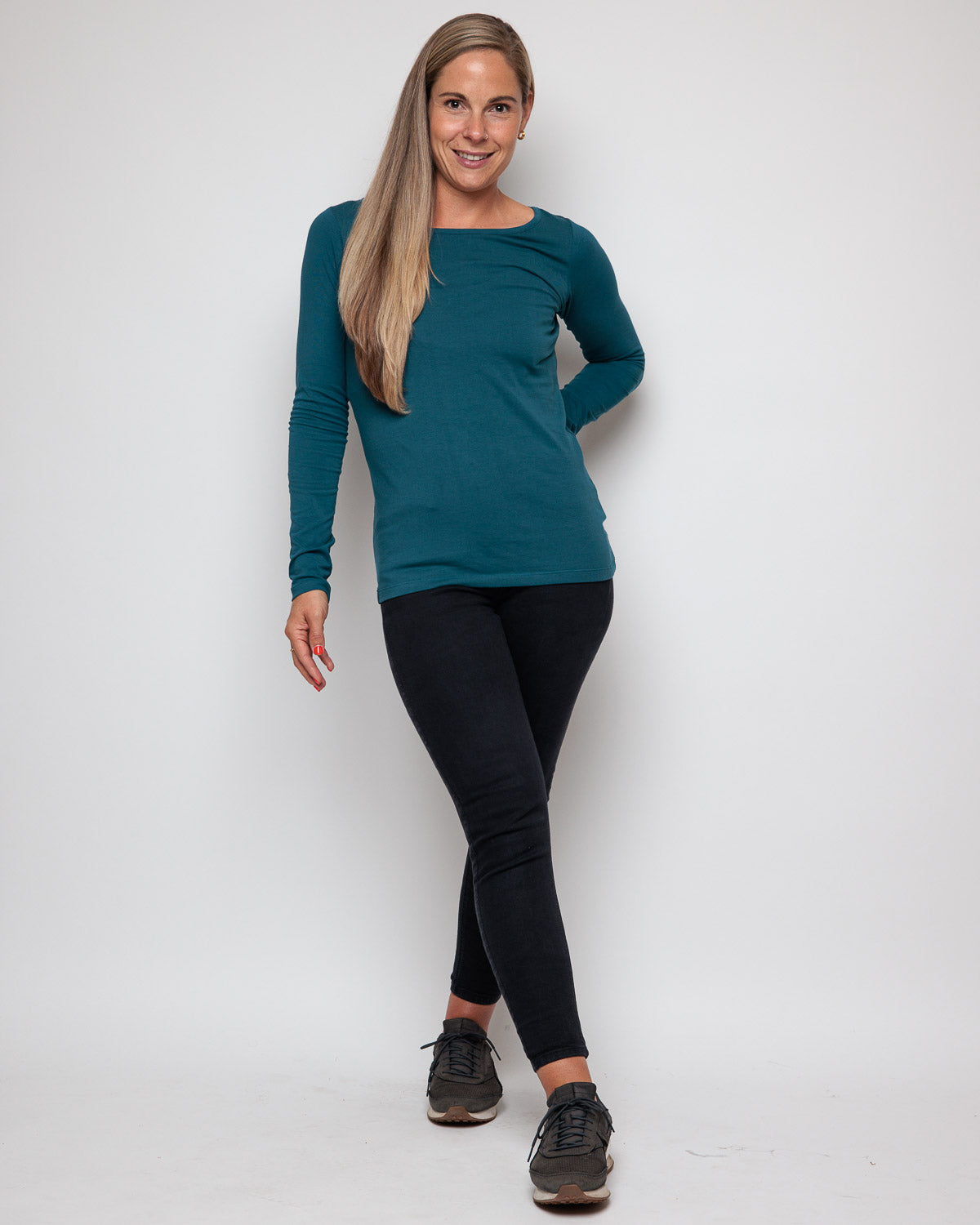 Organic Cotton Long Sleeve Top in teal for women