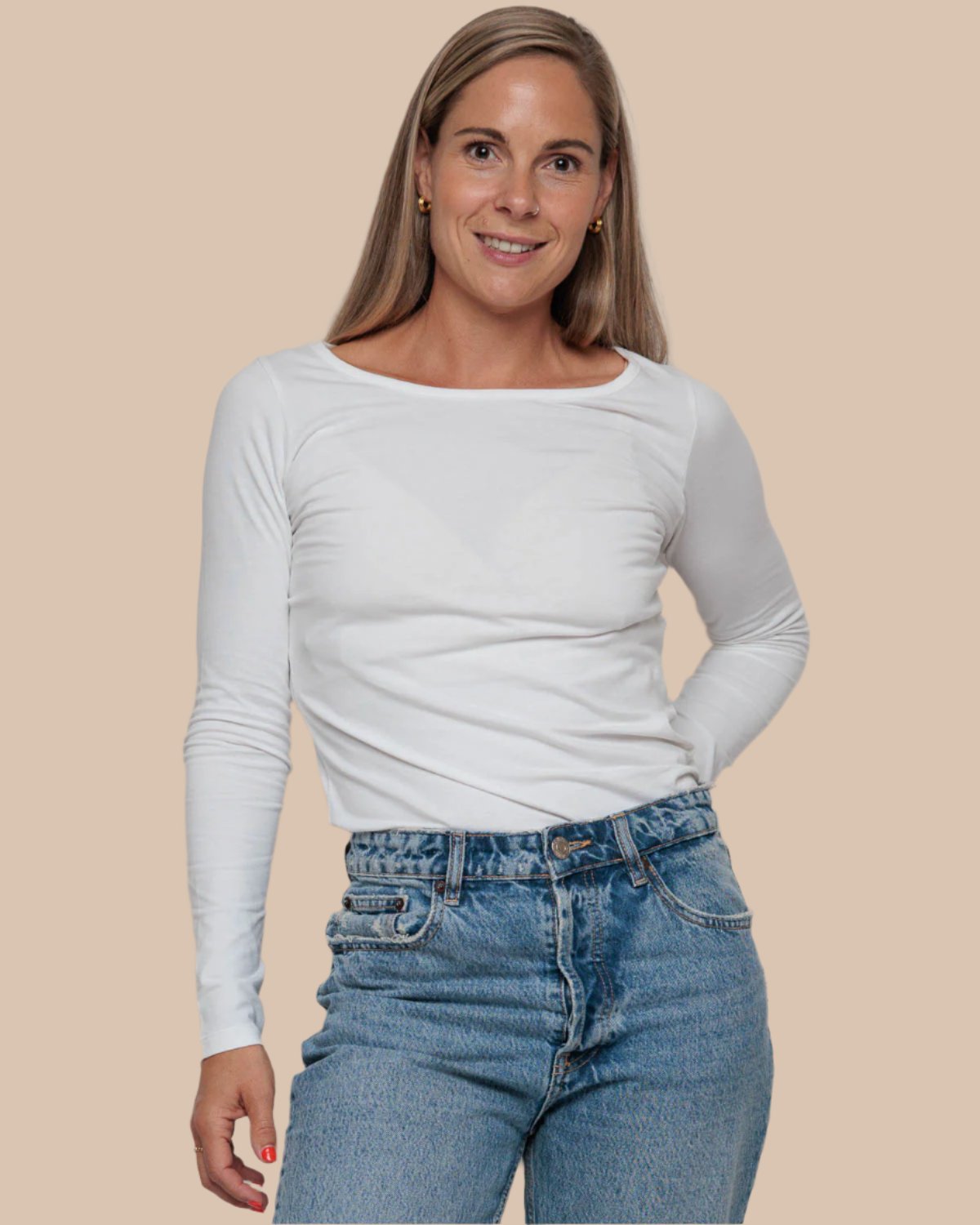 Organic Cotton Long Sleeve Top in white for women