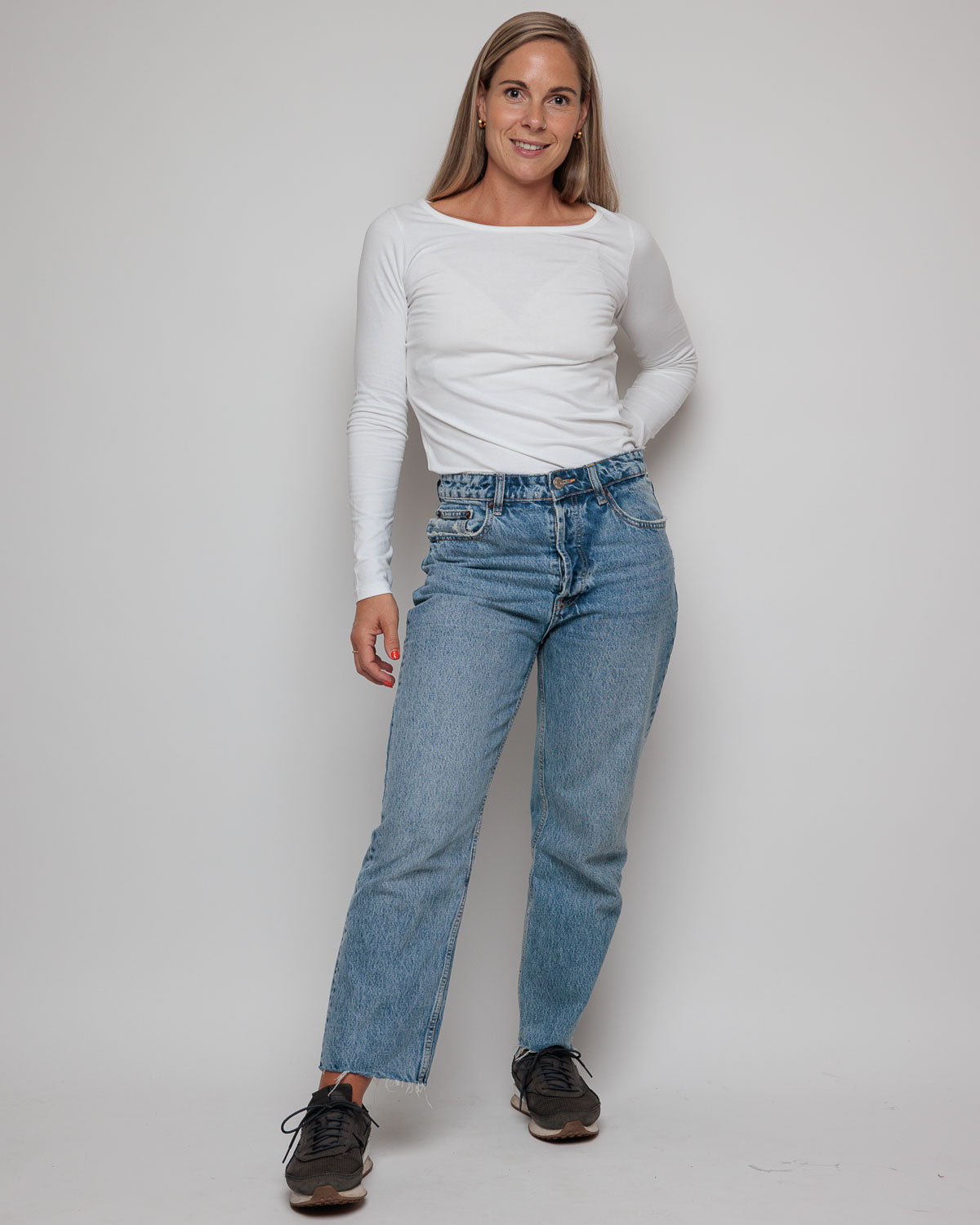 Organic Cotton Long Sleeve Top in white for women