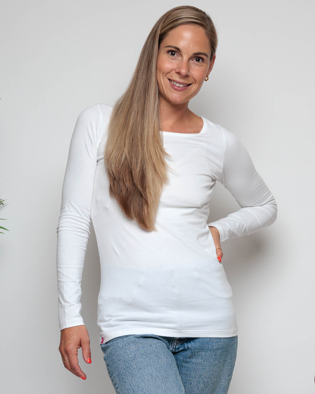 Organic Cotton Long Sleeve Top in white for women