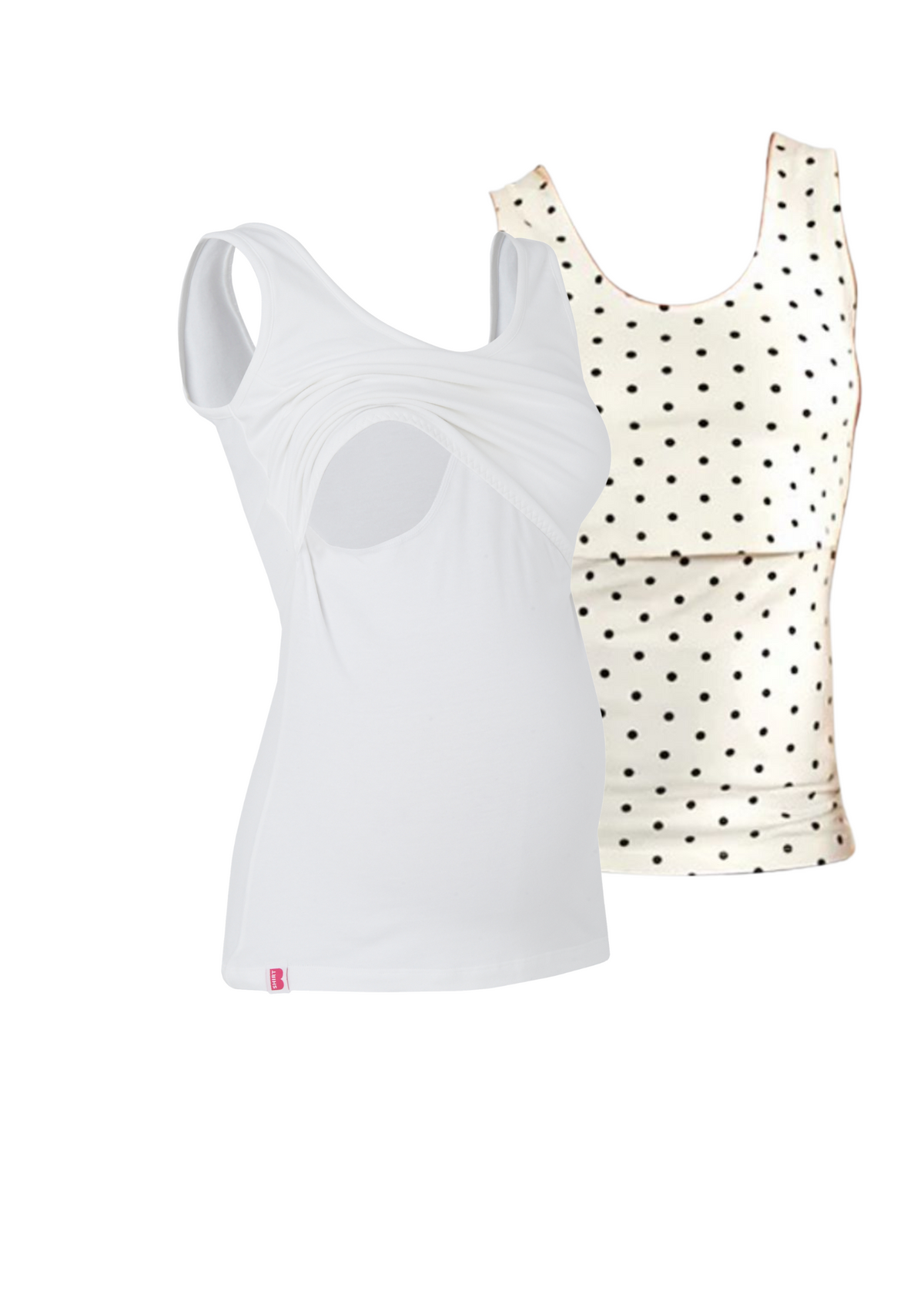 Bshirt Nursing Vest - Twin Pack -White & Cream/Black Spots