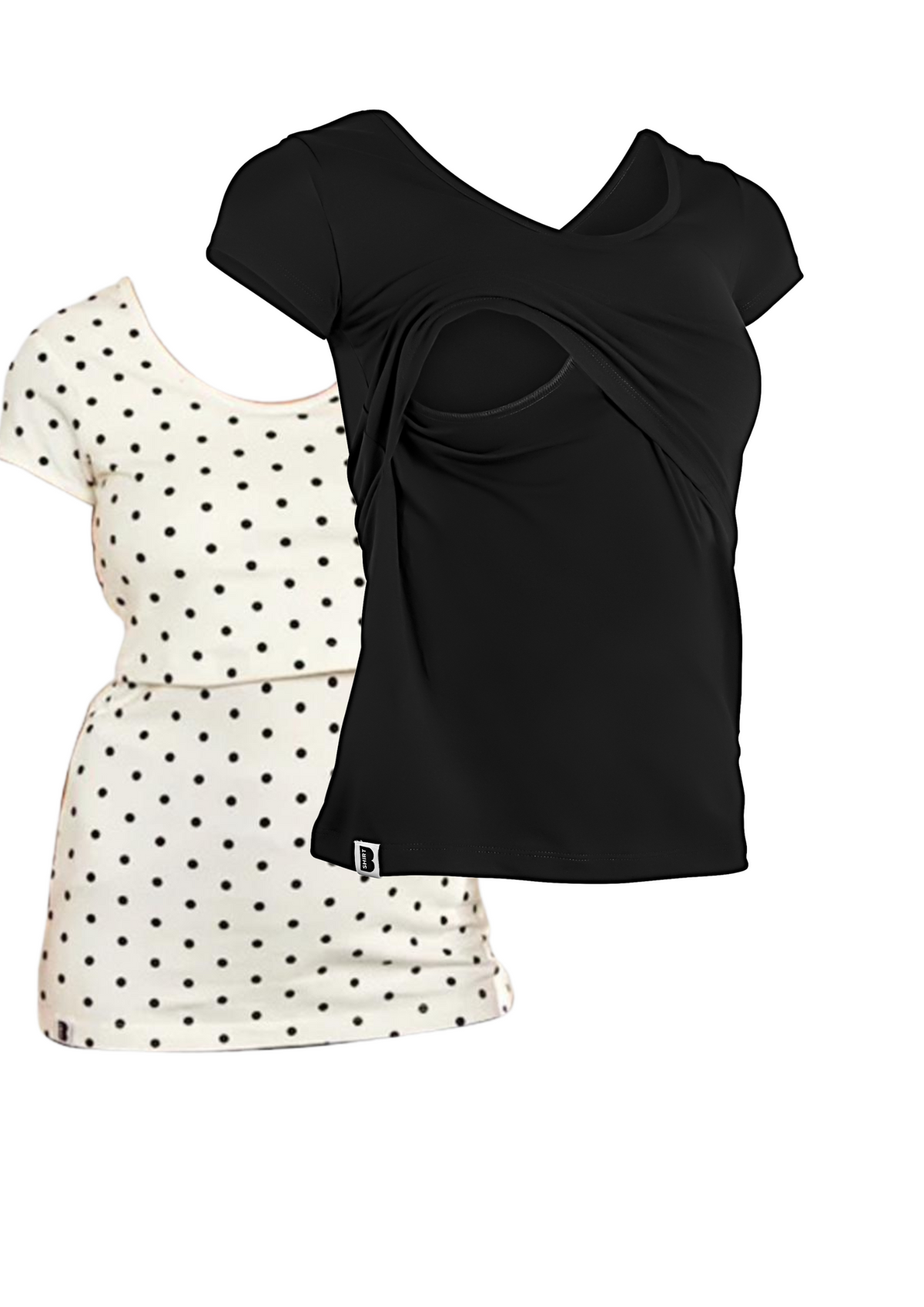 Nursing short sleeve t shirt Twin Pack & Cream Black Spots