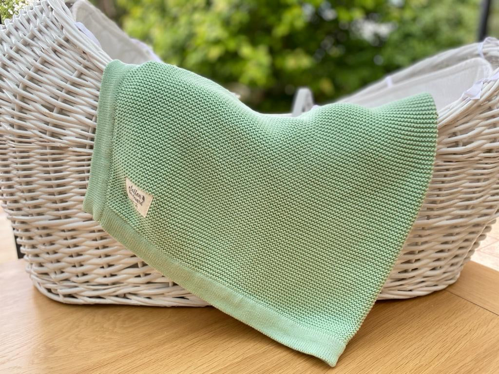 Sage Green Organic Knitted Blanket – 100 X 80cm