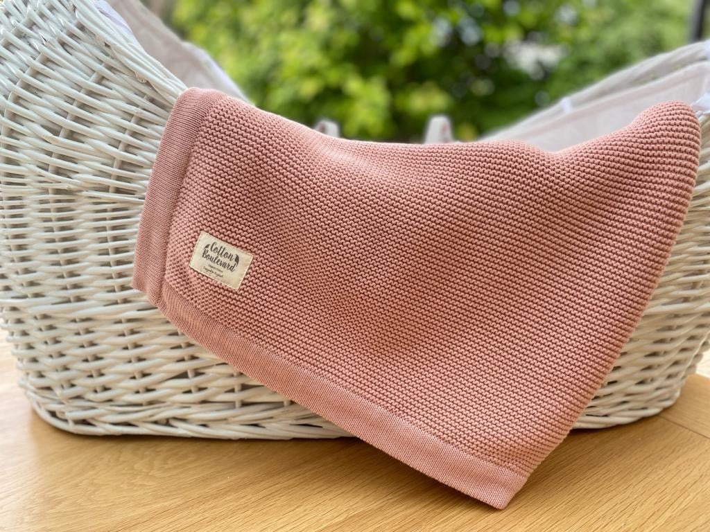 Dusty Pink Organic Knitted Blanket – 100 X 80cm