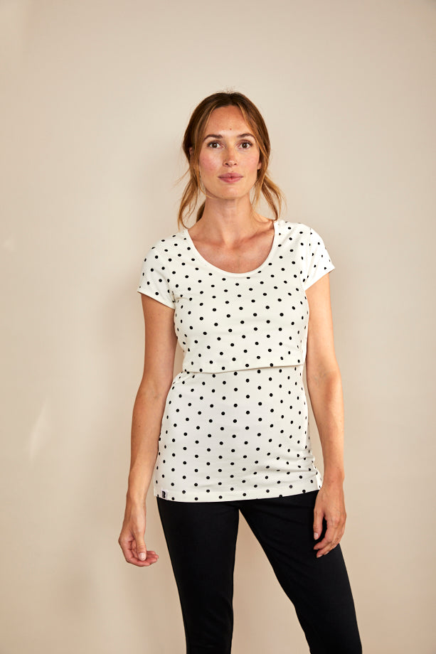 Nursing short sleeve t shirt White Black Spots
