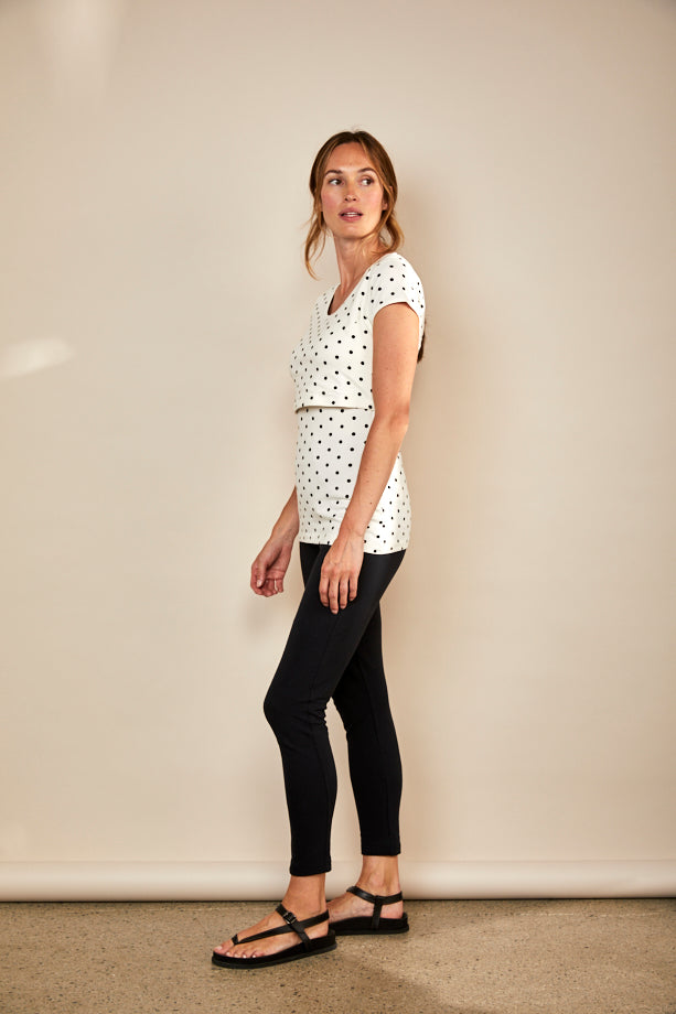 Nursing short sleeve t-shirt in White/Black Spots