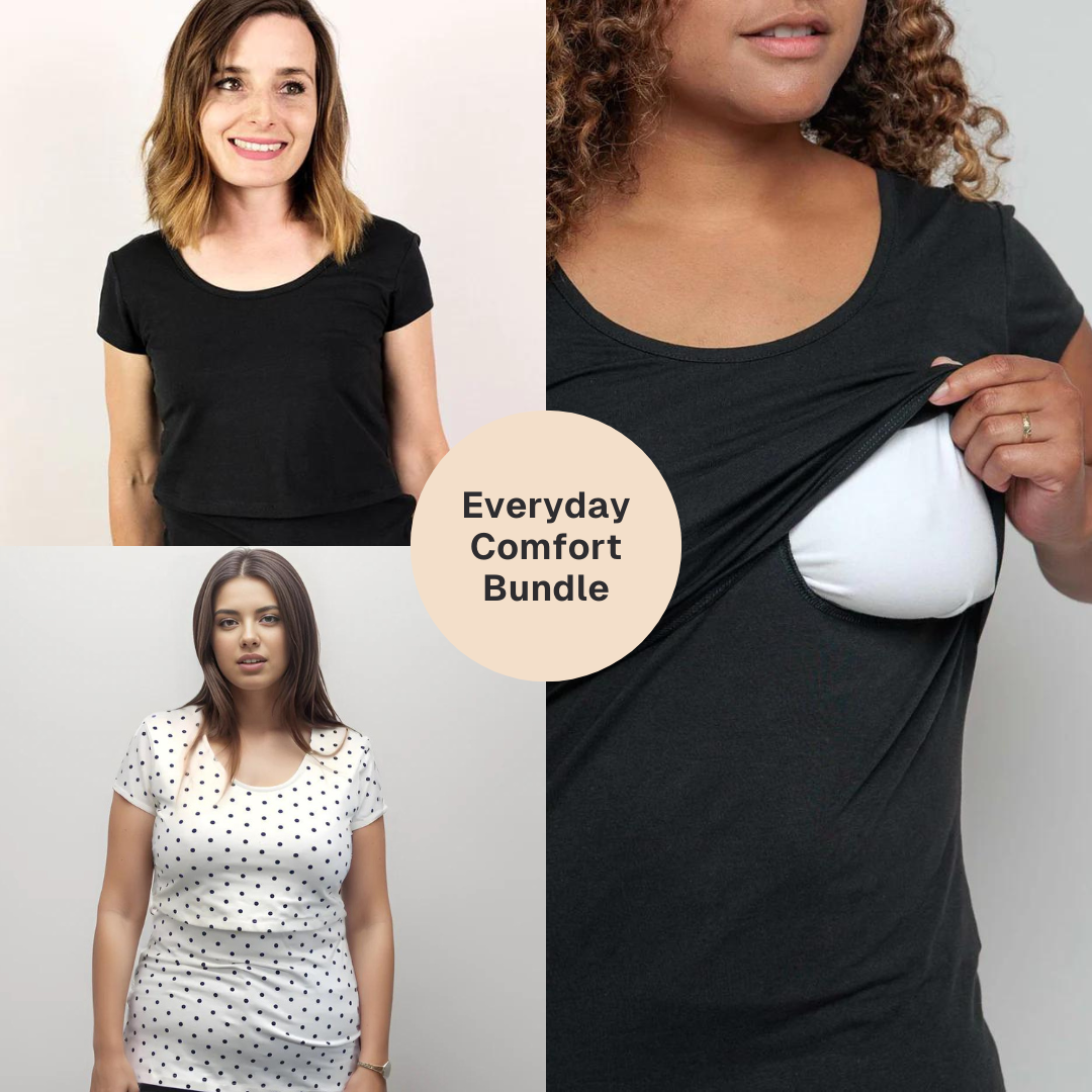Bshirt Nursing short sleeve t-shirt Twin Pack- Black & Cream/Black Spots