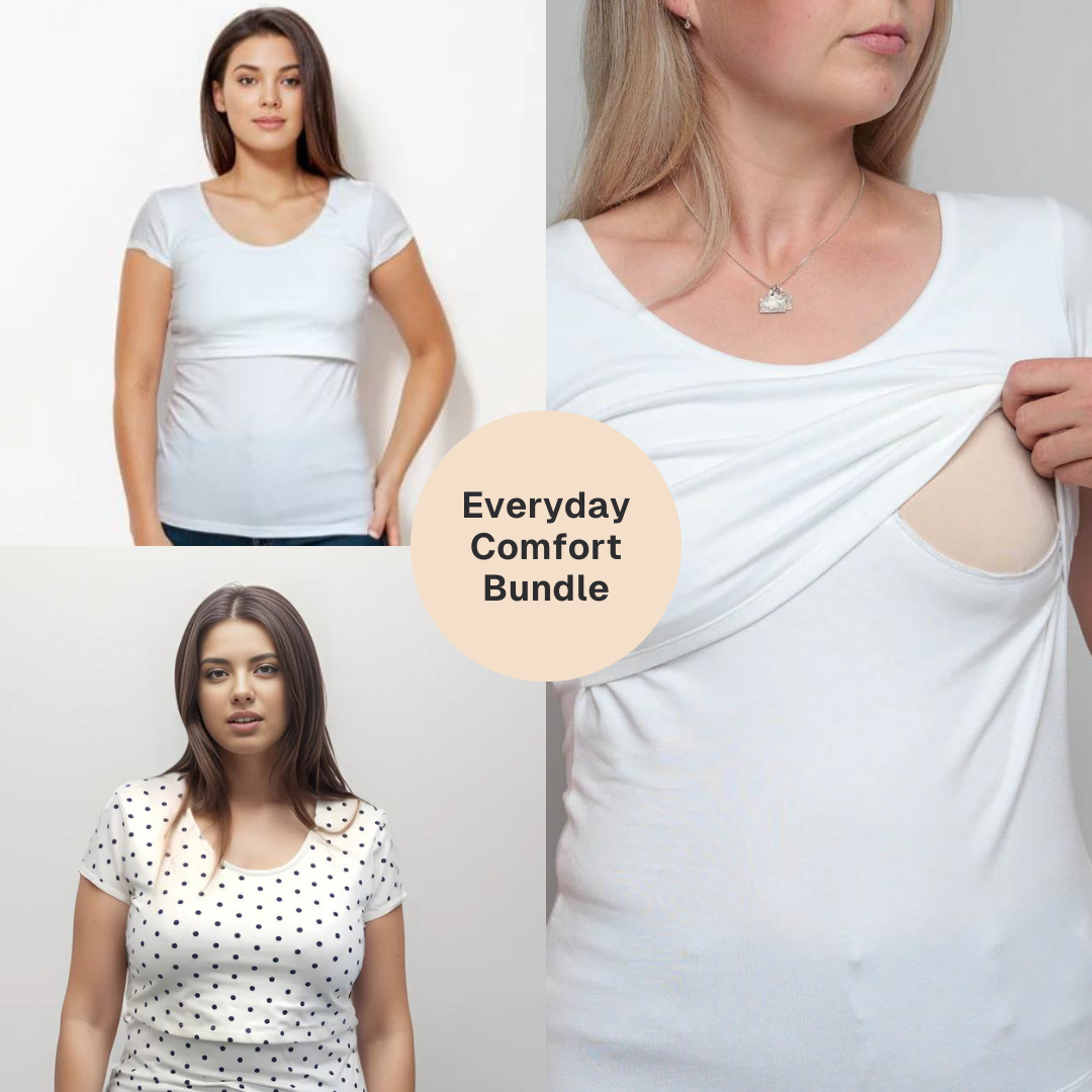 Bshirt Nursing short sleeve t-shirt Twin Pack- White & Cream/Black Spots