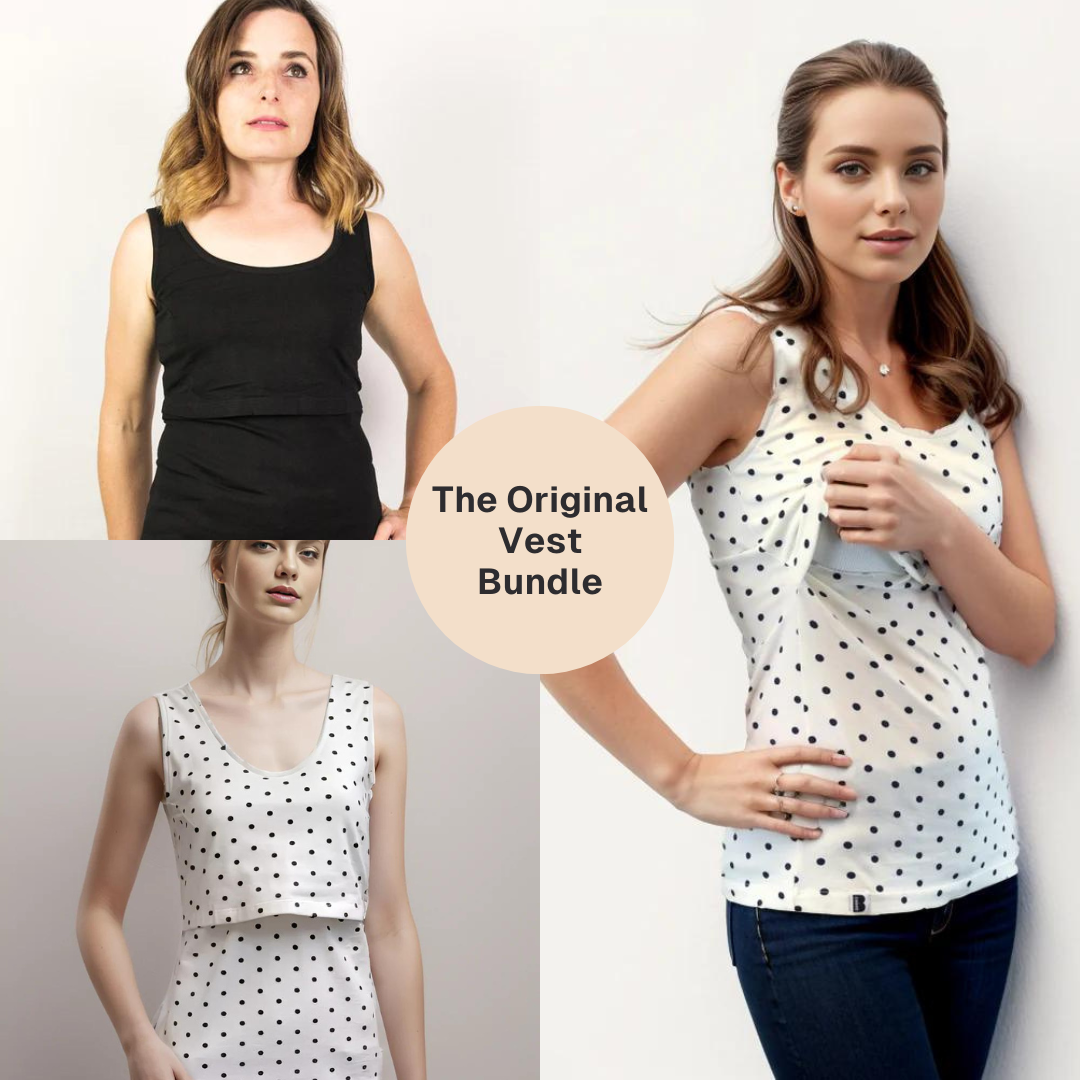 Bshirt Nursing Vest - Twin Pack -Black & Cream/Black Spots