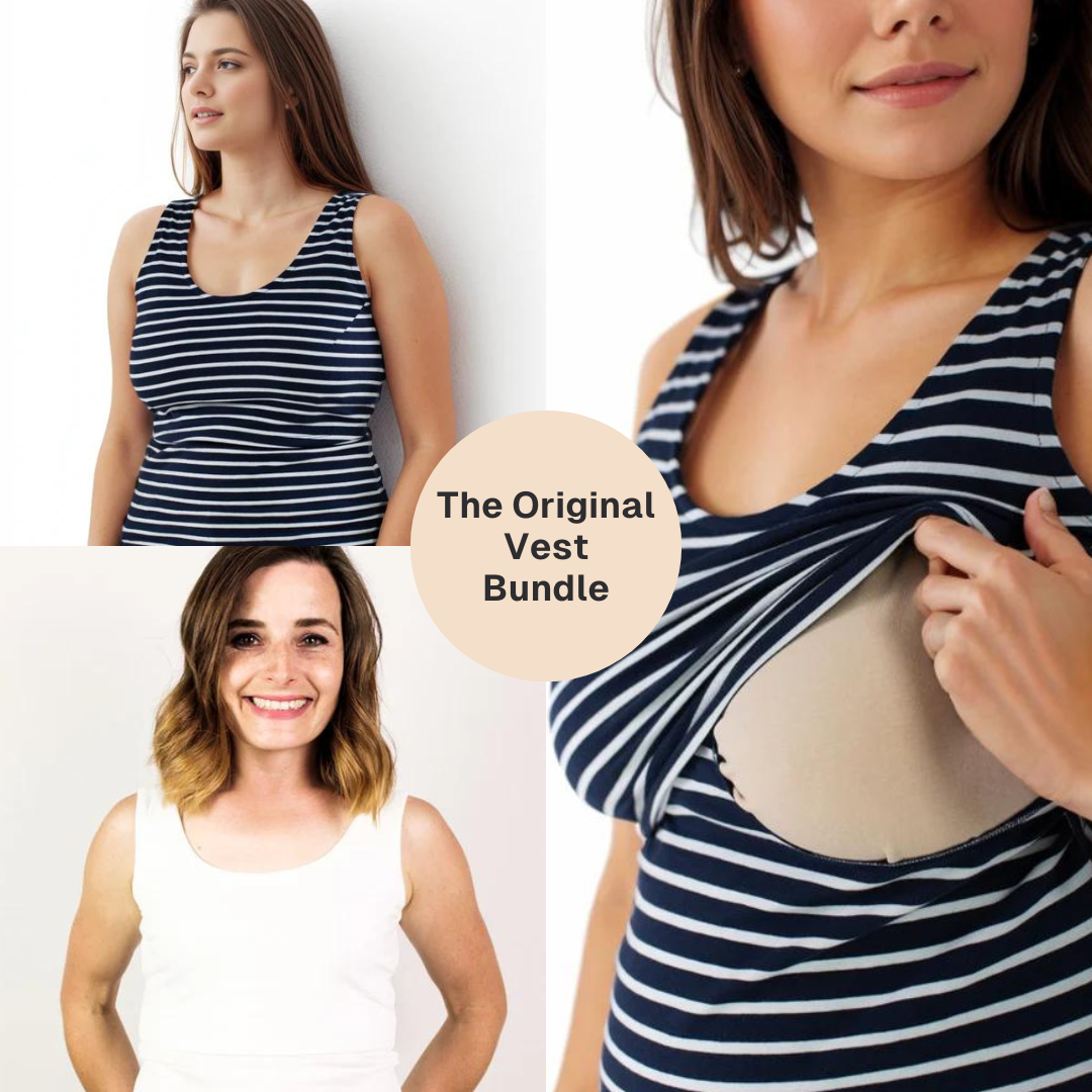 Bshirt Nursing Vest - Twin Pack -White & Navy/White Stripes